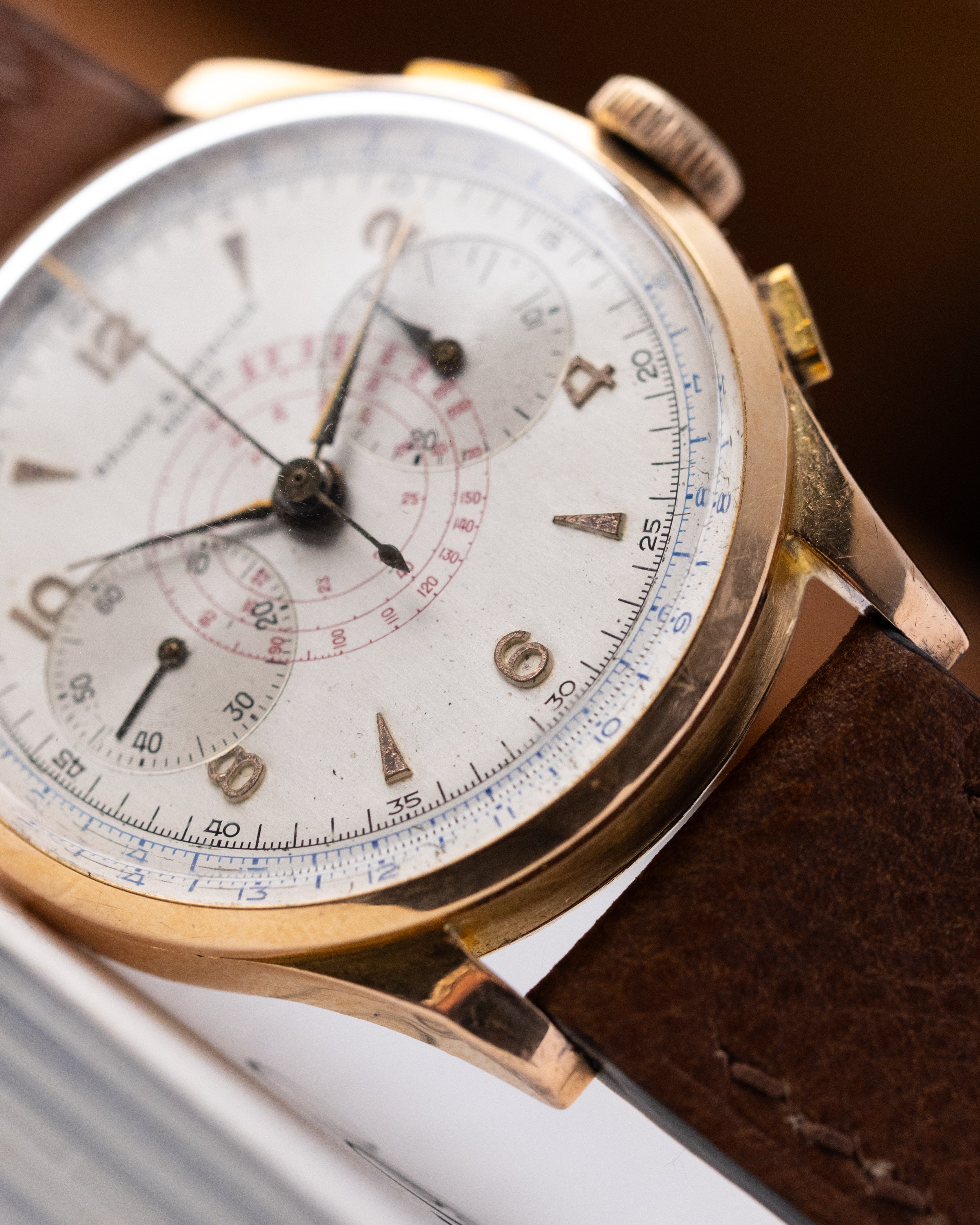 Vintage Baume&Mercier Genève Chronograph, Rosé solid gold case, Ref. 3916 from 1950's - DuMarko