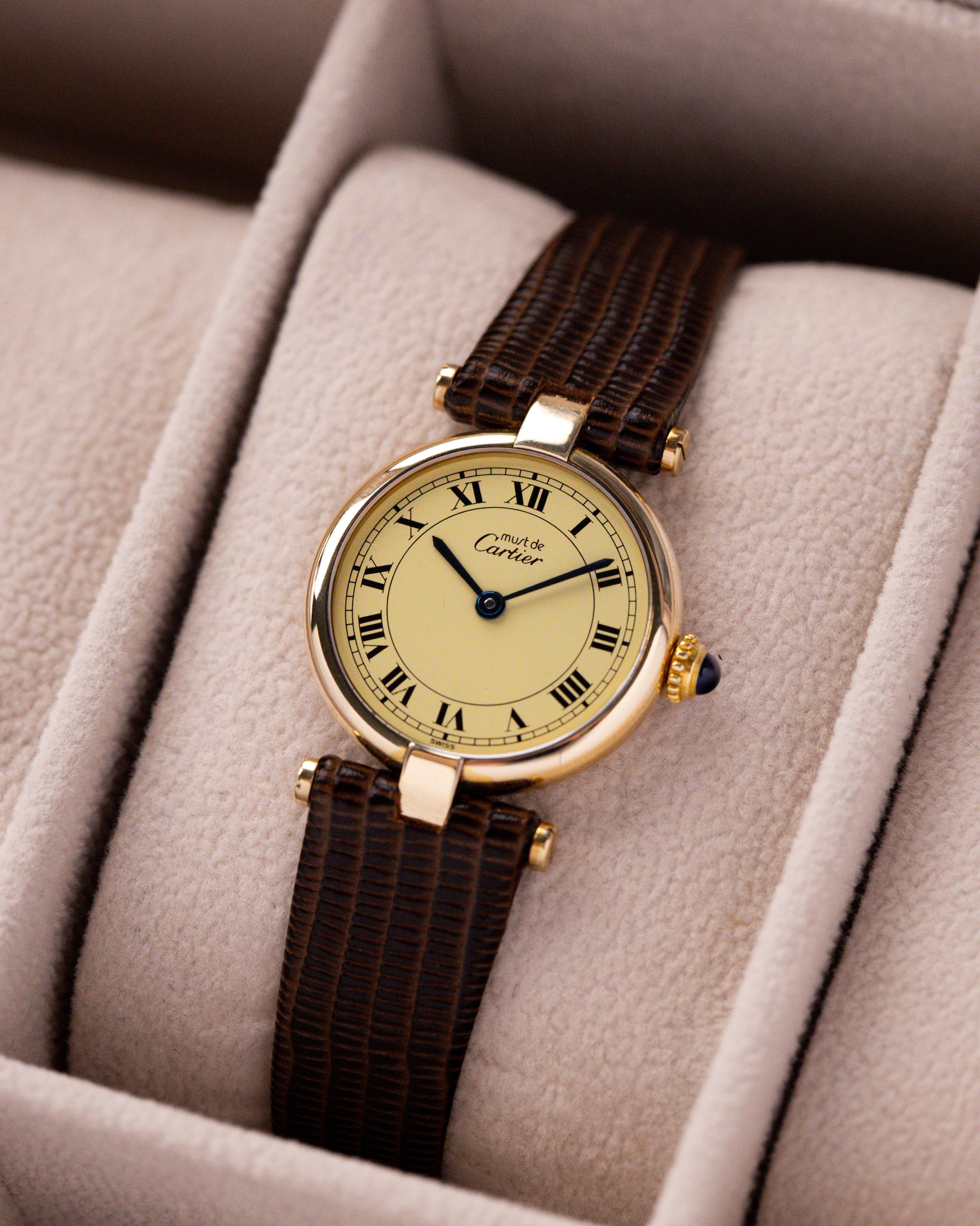 Vintage Cartier Must de Cartier Vendome, Ref. 590004, Ladies Watch, Vermeil Case, Roman Dial - DuMarko