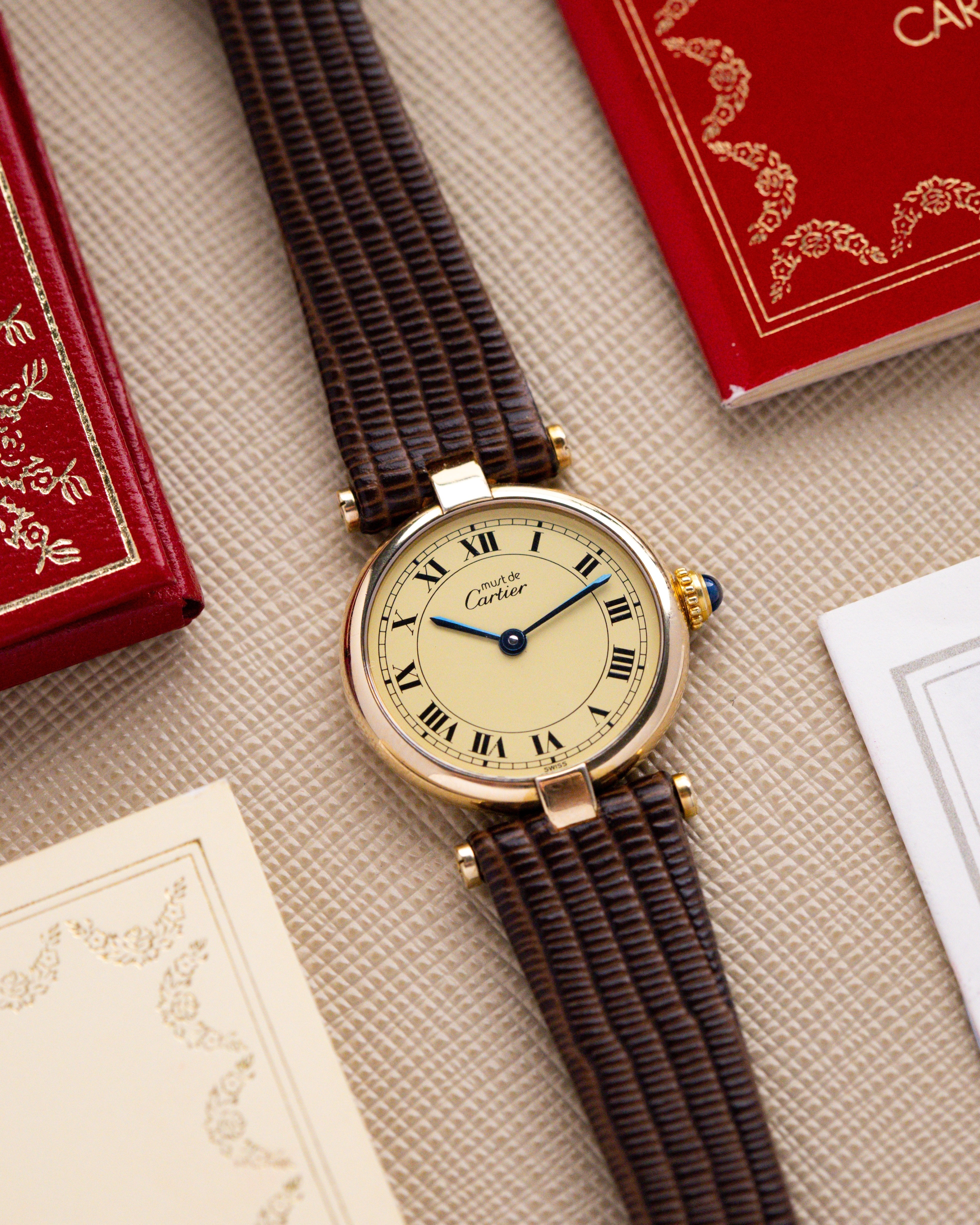 Vintage Cartier Must de Cartier Vendome, Ref. 590004, Ladies Watch, Vermeil Case, Roman Dial - DuMarko