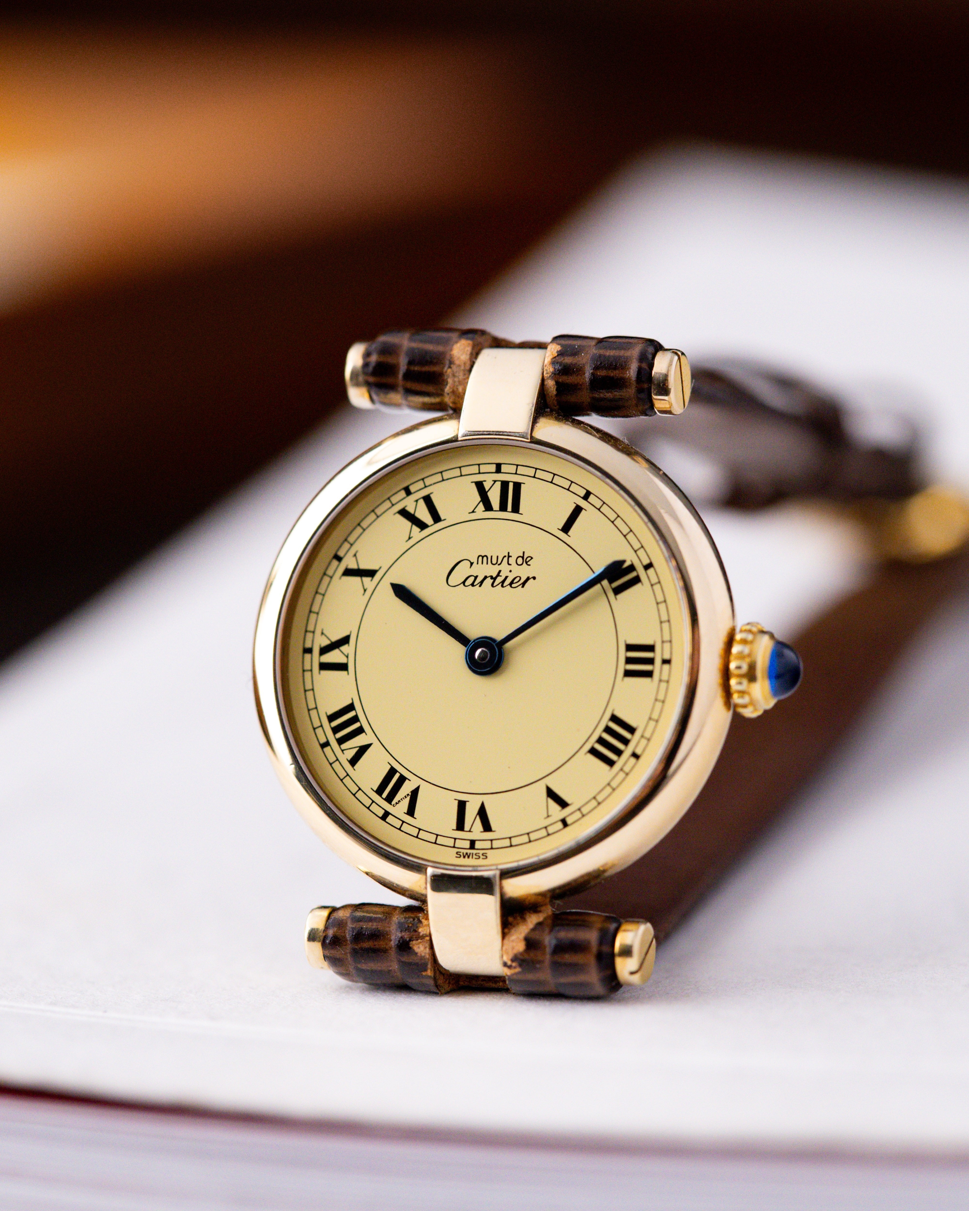 Vintage Cartier Must de Cartier Vendome, Ref. 590004, Ladies Watch, Vermeil Case, Roman Dial - DuMarko