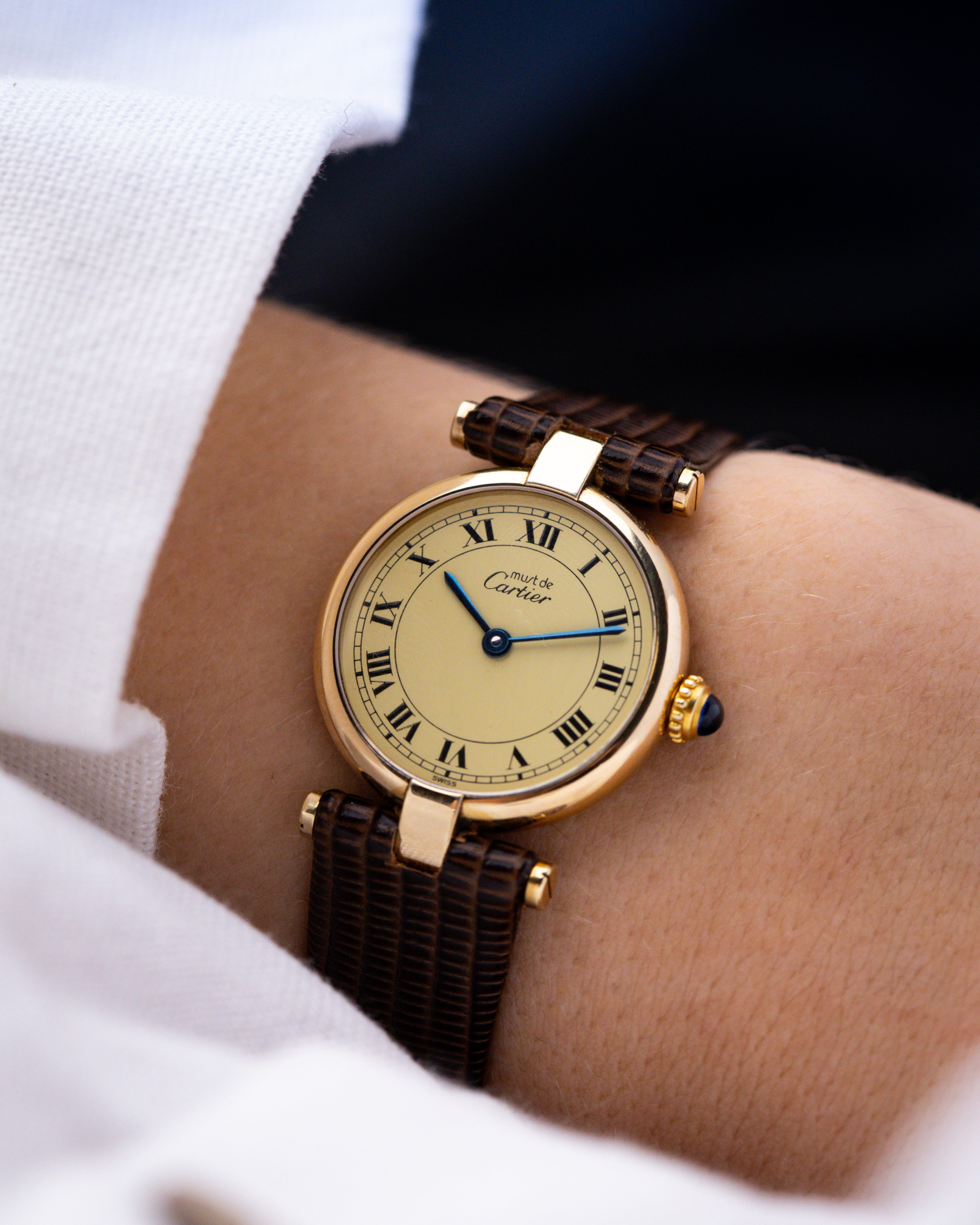 Vintage Cartier Must de Cartier Vendome, Ref. 590004, Ladies Watch, Vermeil Case, Roman Dial - DuMarko