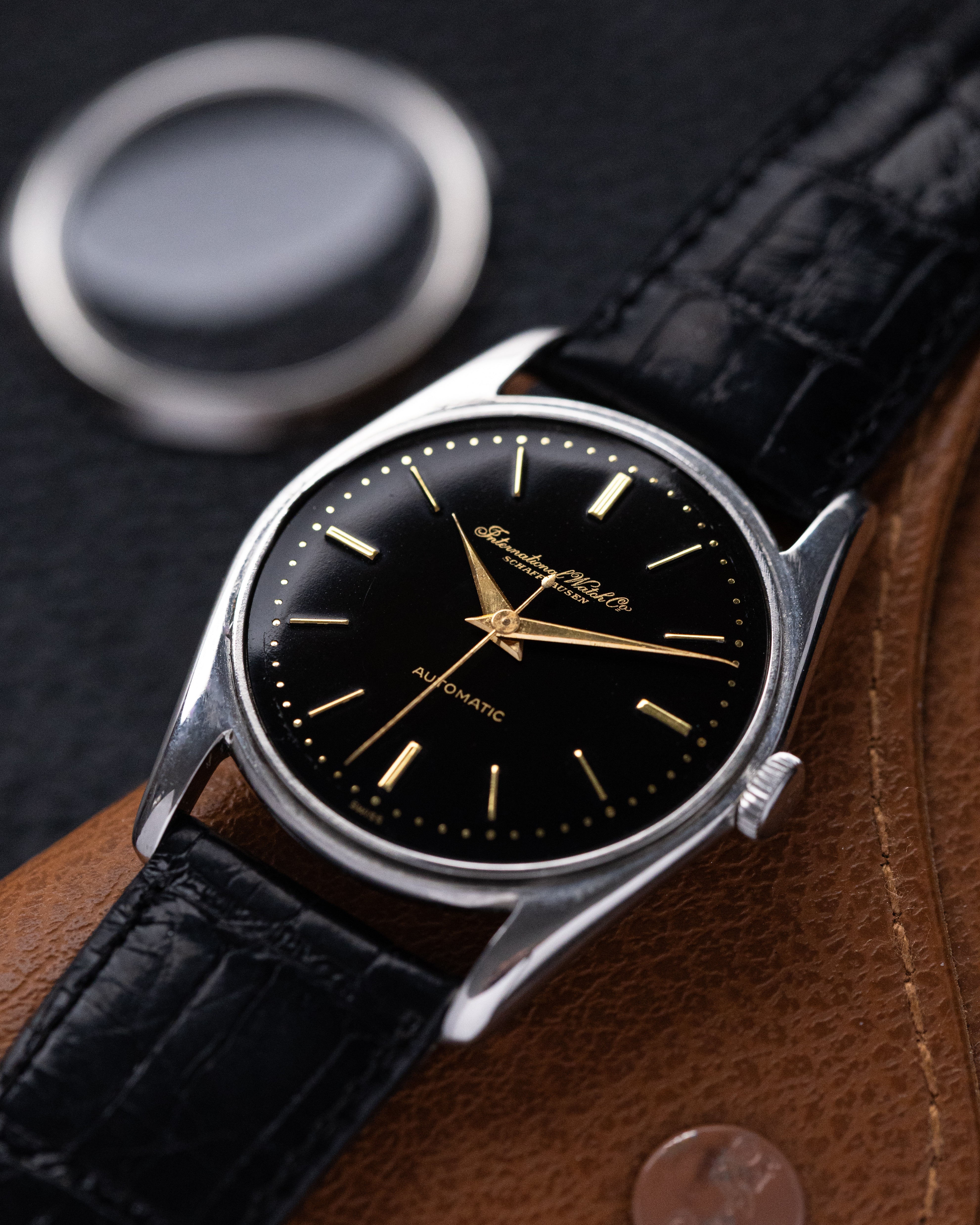 Vintage IWC Schaffhausen Automatic Swiss Watch, Black Dial, Cal. 852 from 1950s - DuMarko