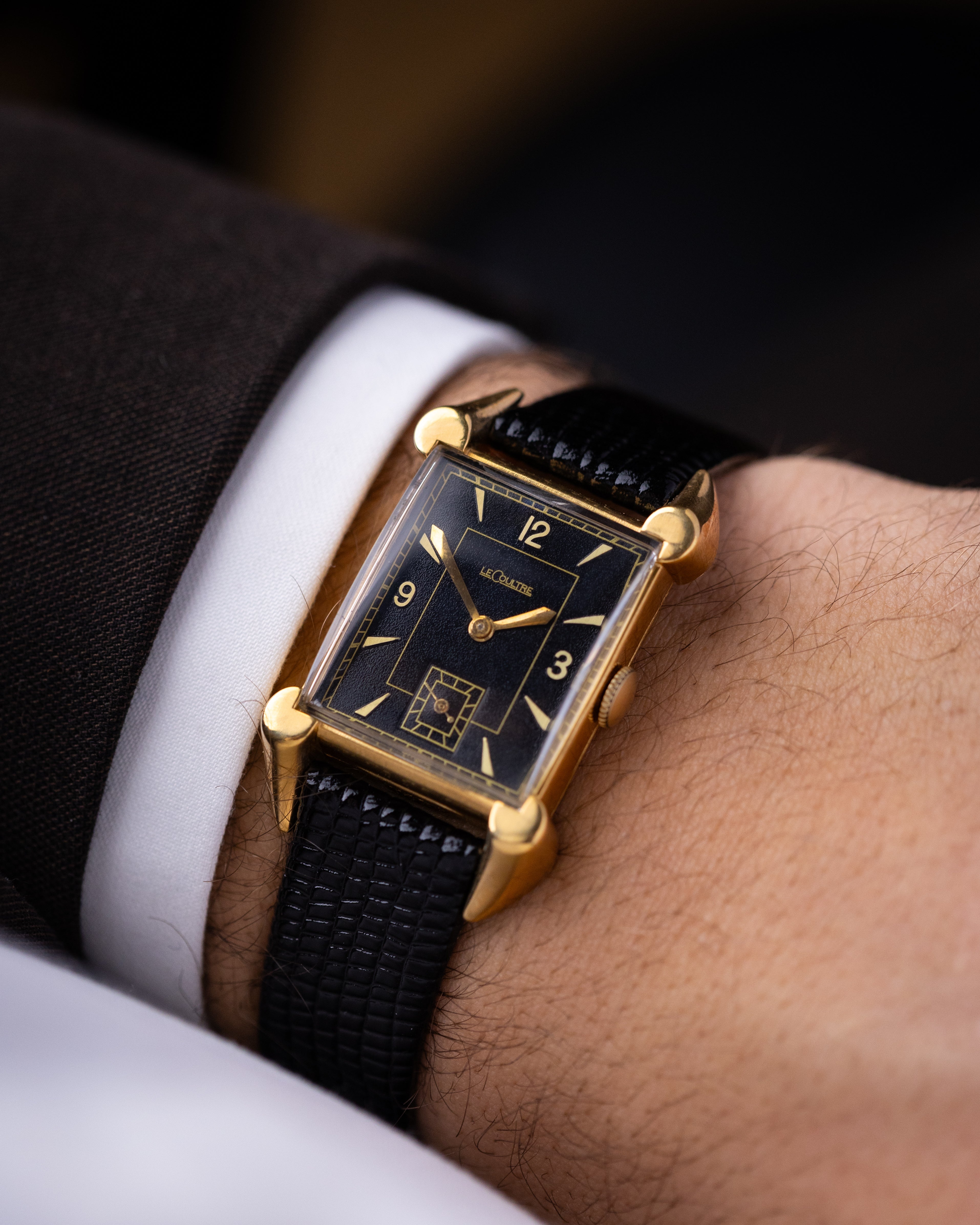 Vintage Jaeger - LeCoultre Art Deco Tank, Black Gilted Dial Cal. 438, "Crab" Lugs from 1950's - DuMarko