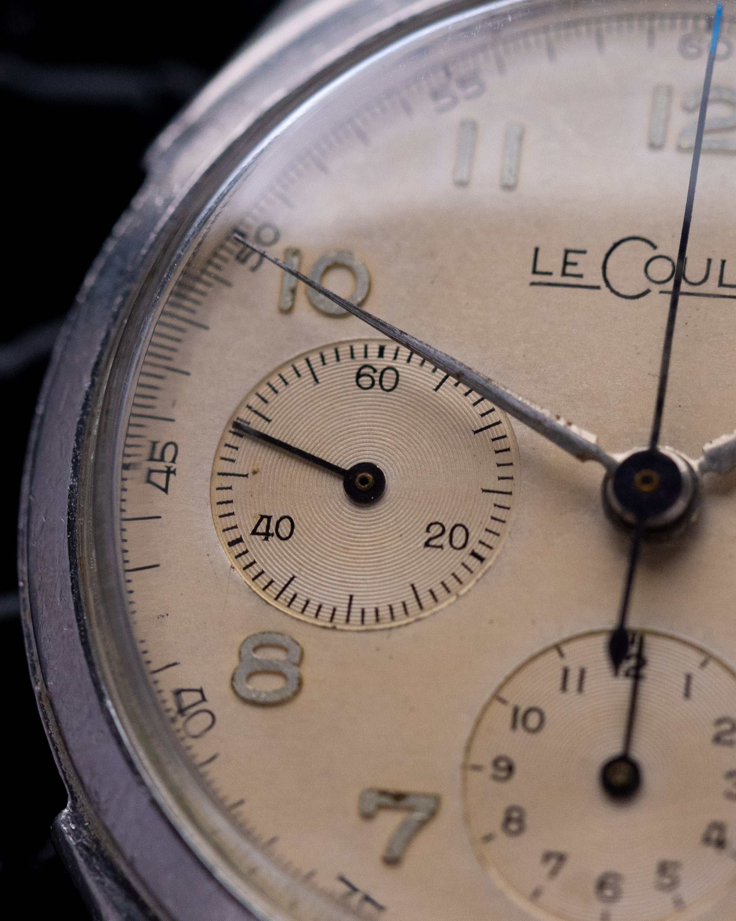 Vintage Jaeger - LeCoultre Chronograph Valjoux 72, Steel Case, Cream Patina Dial from 1950's - DuMarko