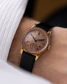 Vintage Jaeger - LeCoultre Duo Date Pointer Ref. 2701, Cal. 412, Salmon Railroad Dial, 14k Rose Gold Filled, 1940s, Original Box - DuMarko