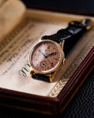 Vintage Jaeger - LeCoultre Duo Date Pointer Ref. 2701, Cal. 412, Salmon Railroad Dial, 14k Rose Gold Filled, 1940s, Original Box - DuMarko