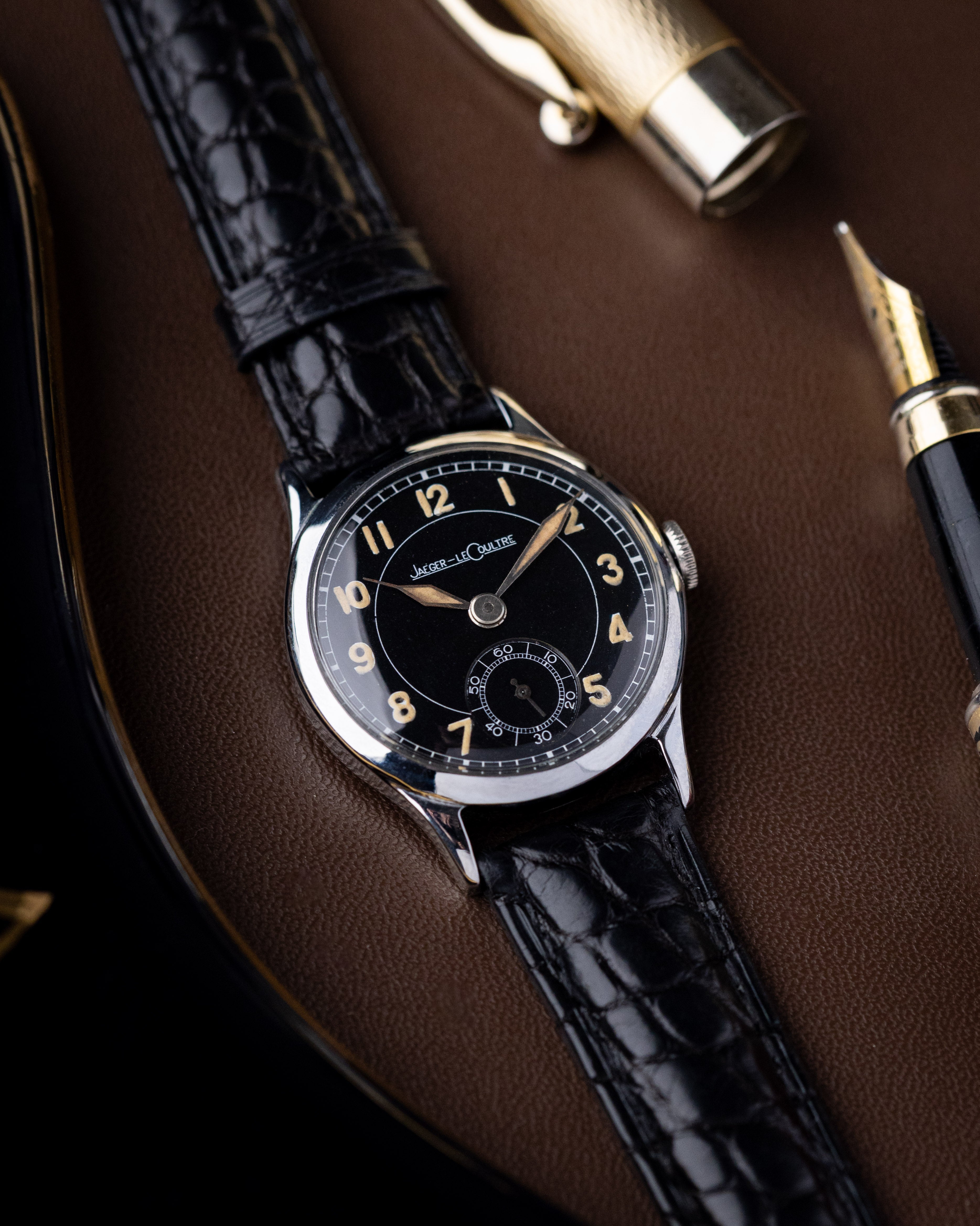 Vintage Jaeger - LeCoultre Military WW2 Watch, Manual Wind, Black Dial, Arabic Numerals, Calibre 463, c.1942 - DuMarko