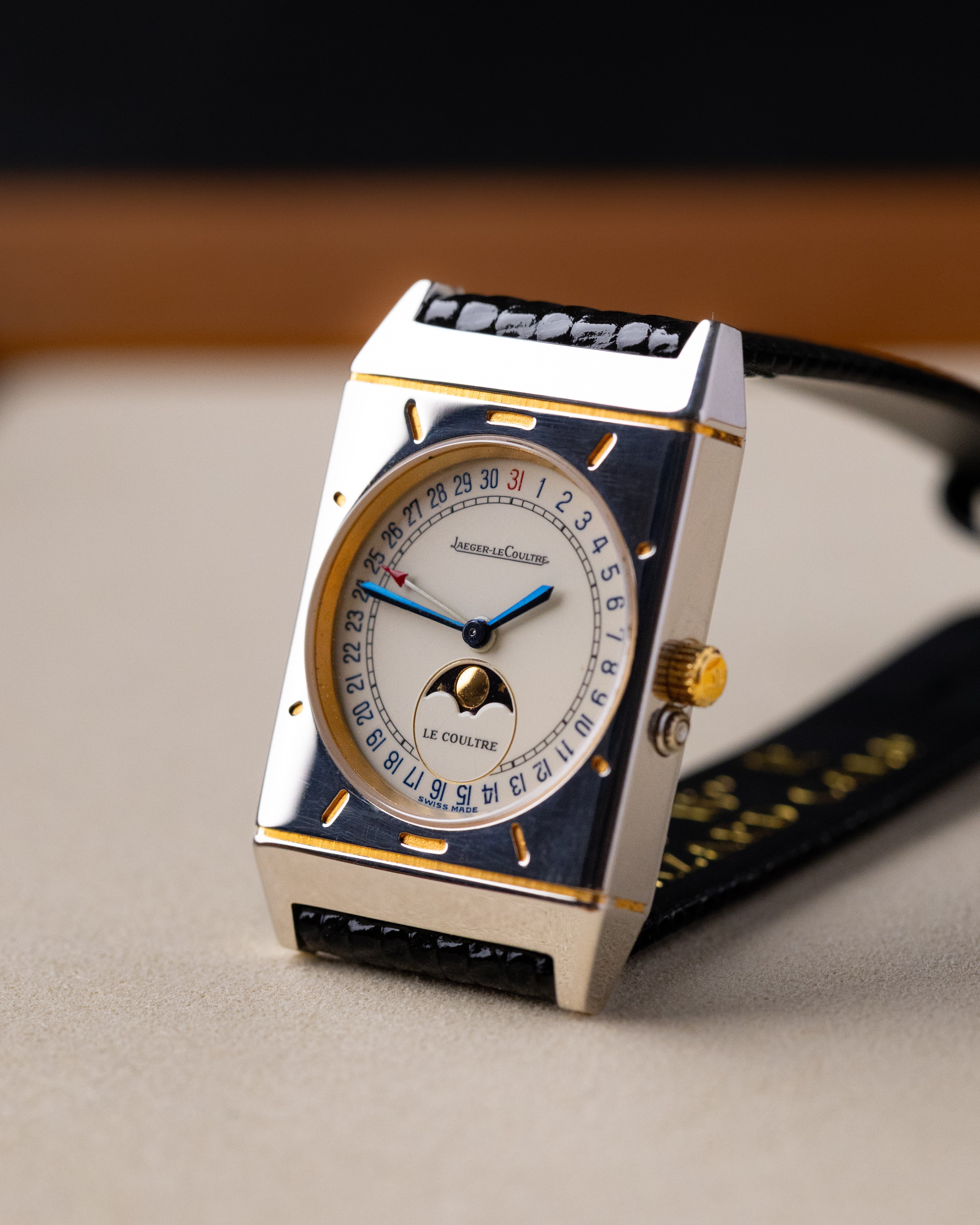 Vintage Jaeger - LeCoultre Tank Moonphase, Pointer Date, Ref. 400.6.20, Two - tone steel/gold case from 1990's - DuMarko