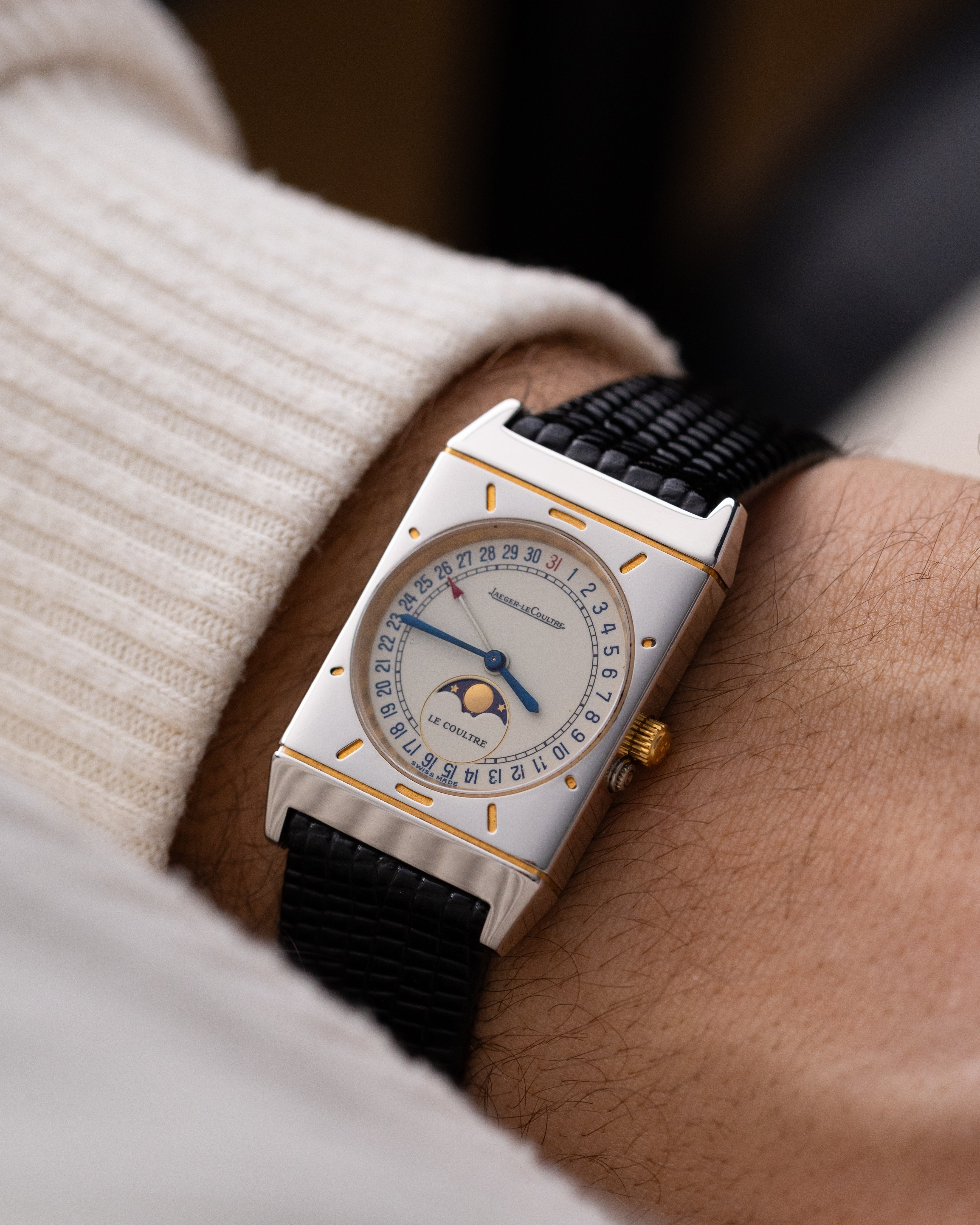 Vintage Jaeger - LeCoultre Tank Moonphase, Pointer Date, Ref. 400.6.20, Two - tone steel/gold case from 1990's - DuMarko