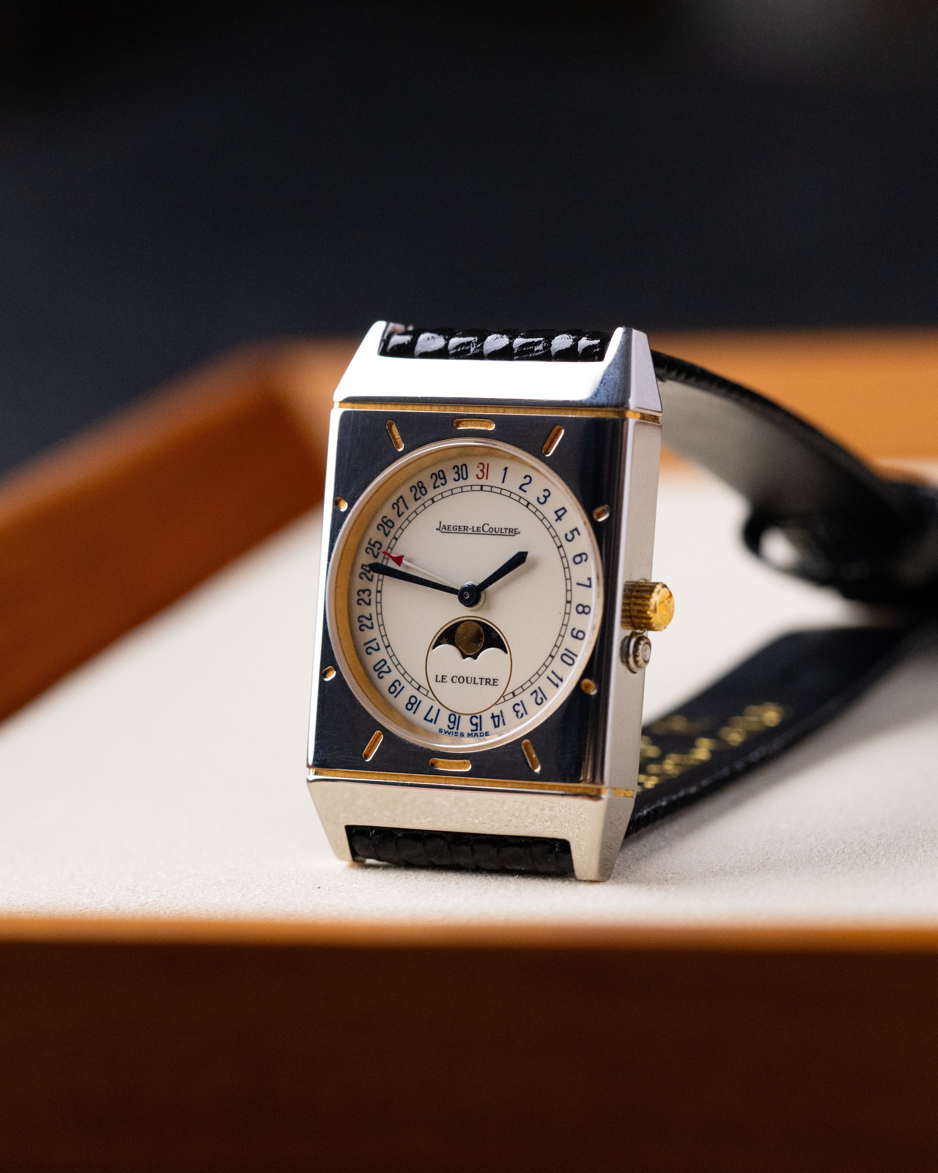 Vintage Jaeger - LeCoultre Tank Moonphase, Pointer Date, Ref. 400.6.20, Two - tone steel/gold case from 1990's - DuMarko