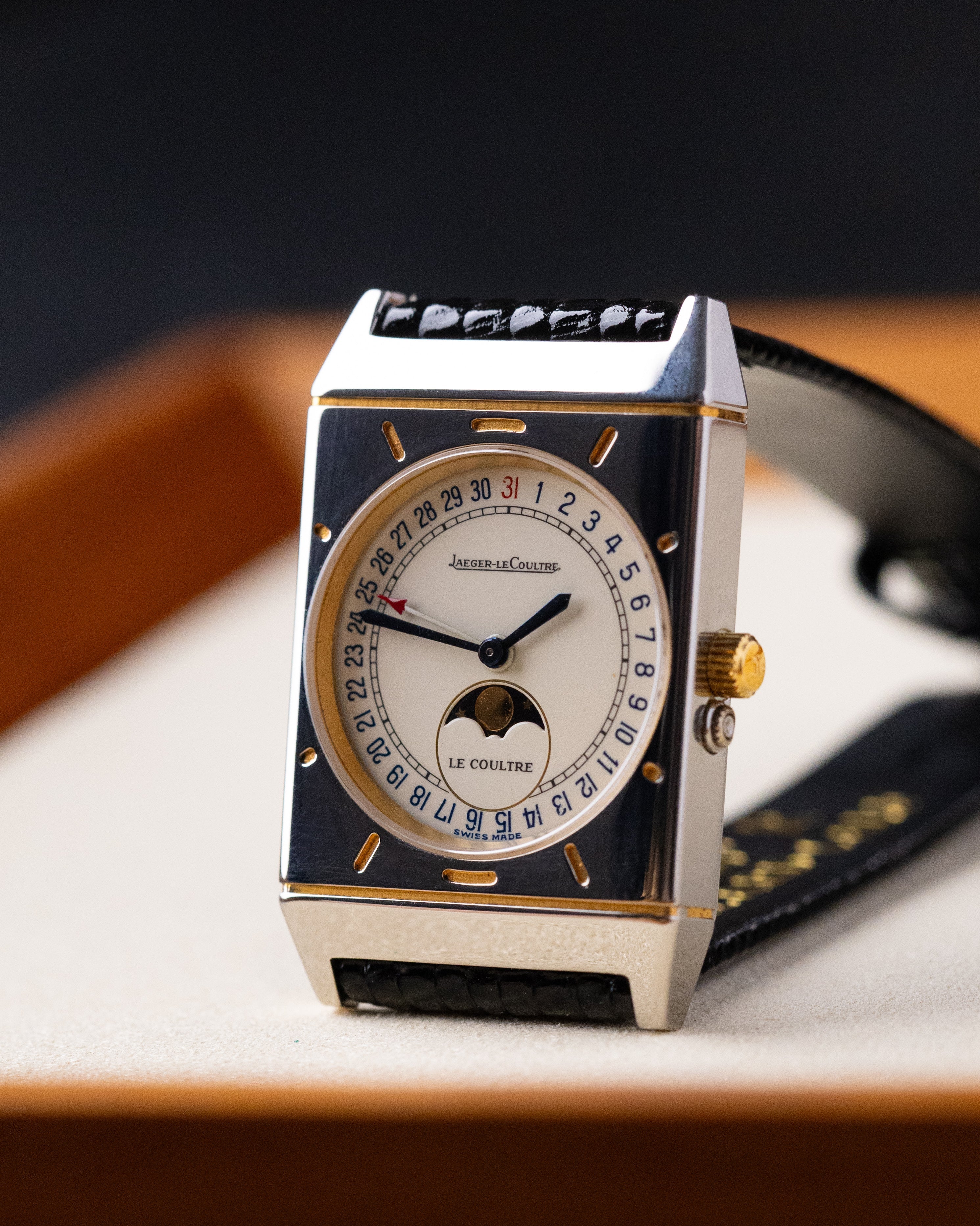 Vintage Jaeger - LeCoultre Tank Moonphase, Pointer Date, Ref. 400.6.20, Two - tone steel/gold case from 1990's - DuMarko