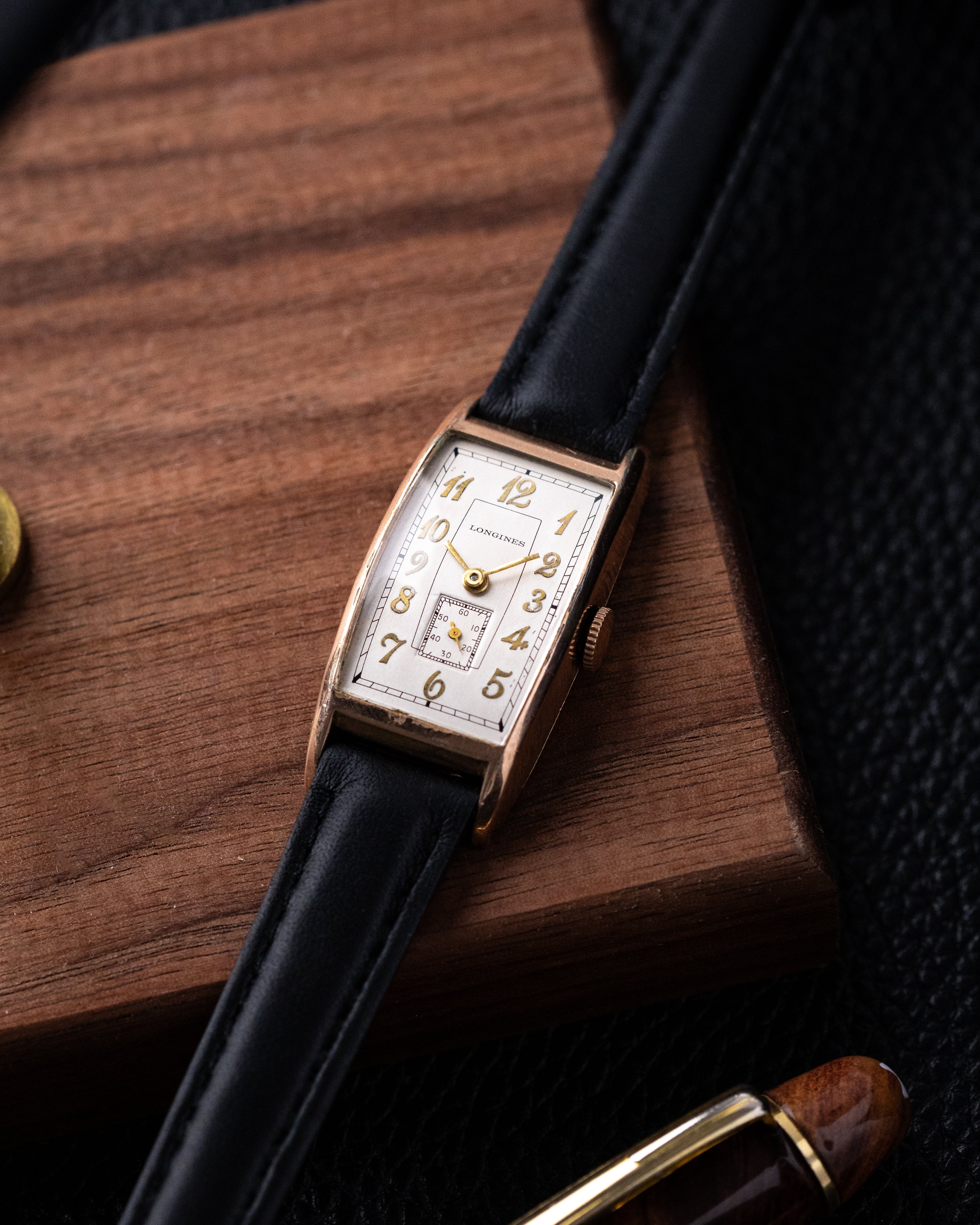 Vintage Longines Art Deco Tank, Breguet numerals, Cal. 9L, Rose gold - filled tonneau case from 1940's - DuMarko