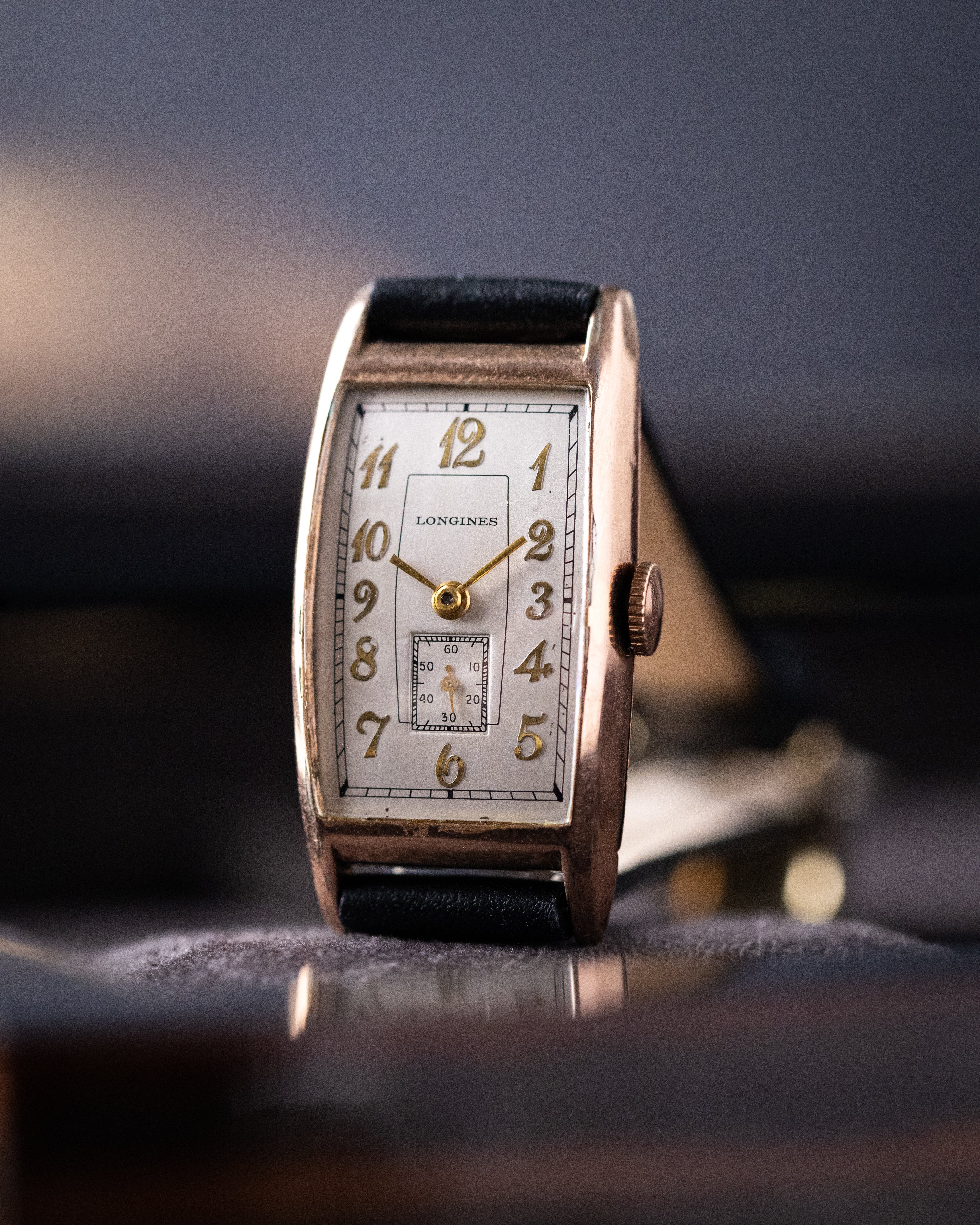 Vintage Longines Art Deco Tank, Breguet numerals, Cal. 9L, Rose gold - filled tonneau case from 1940's - DuMarko