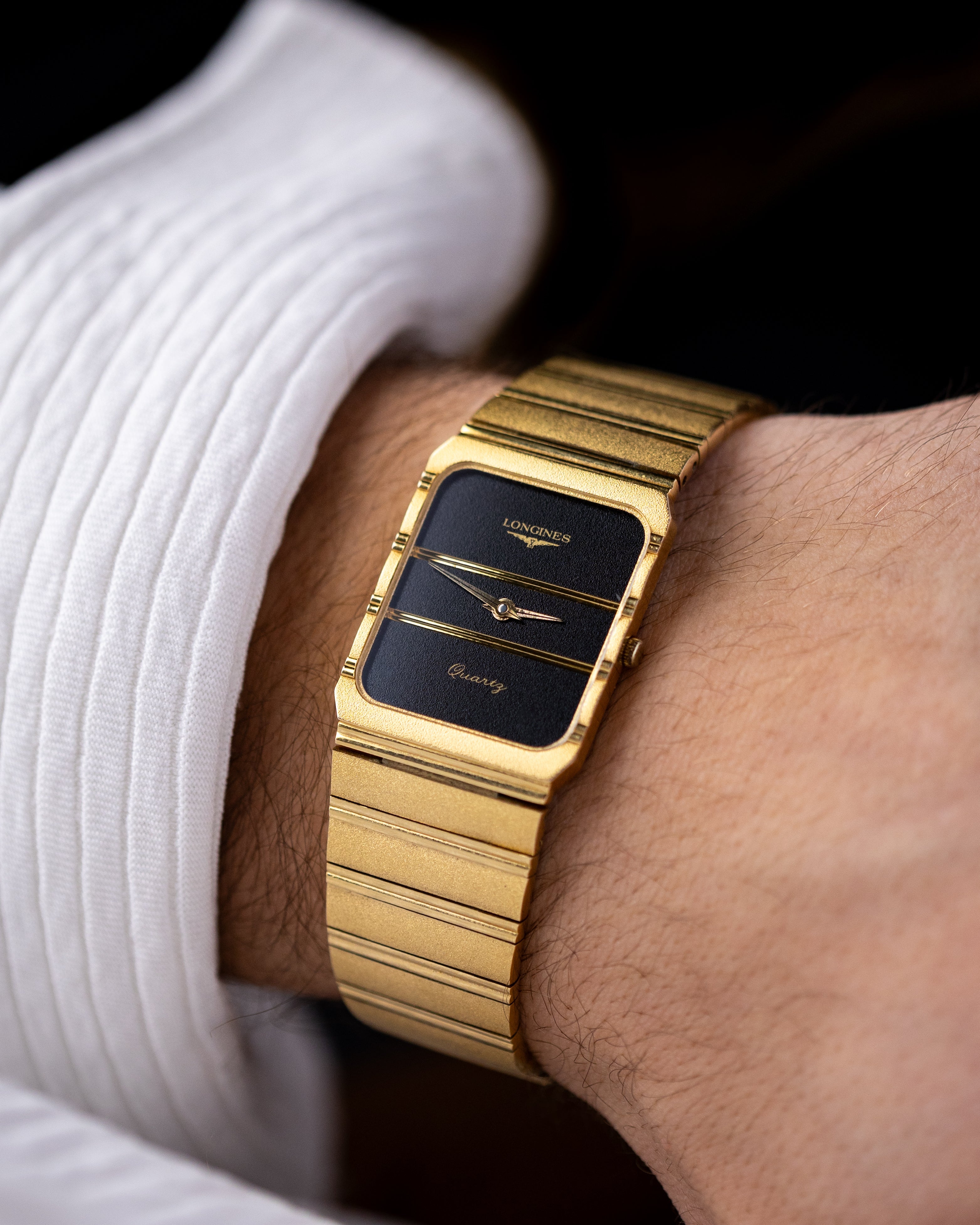 Vintage Longines Art Deco Tank, Cal. L978.2, Black Dial, Integrated Bracelet, Piaget Polo Style, Men's Watch - DuMarko