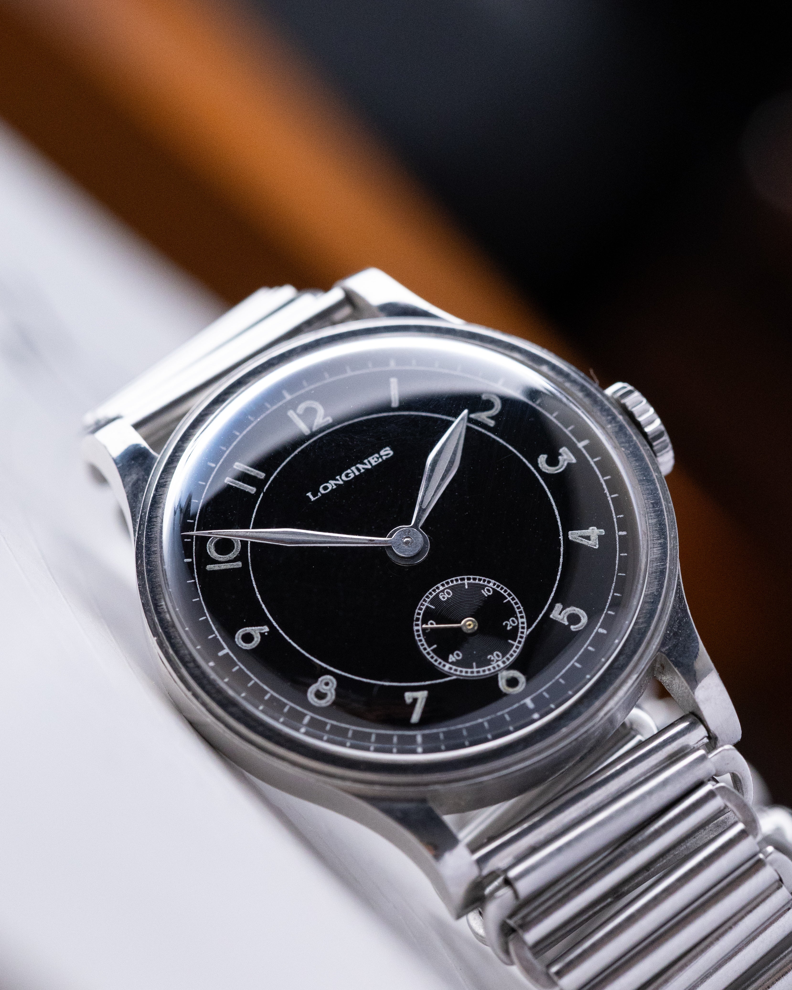 Vintage Longines Calatrava Steel Stepped Case, Ref. 4179, Black Sector glossy dial from 1940 - DuMarko