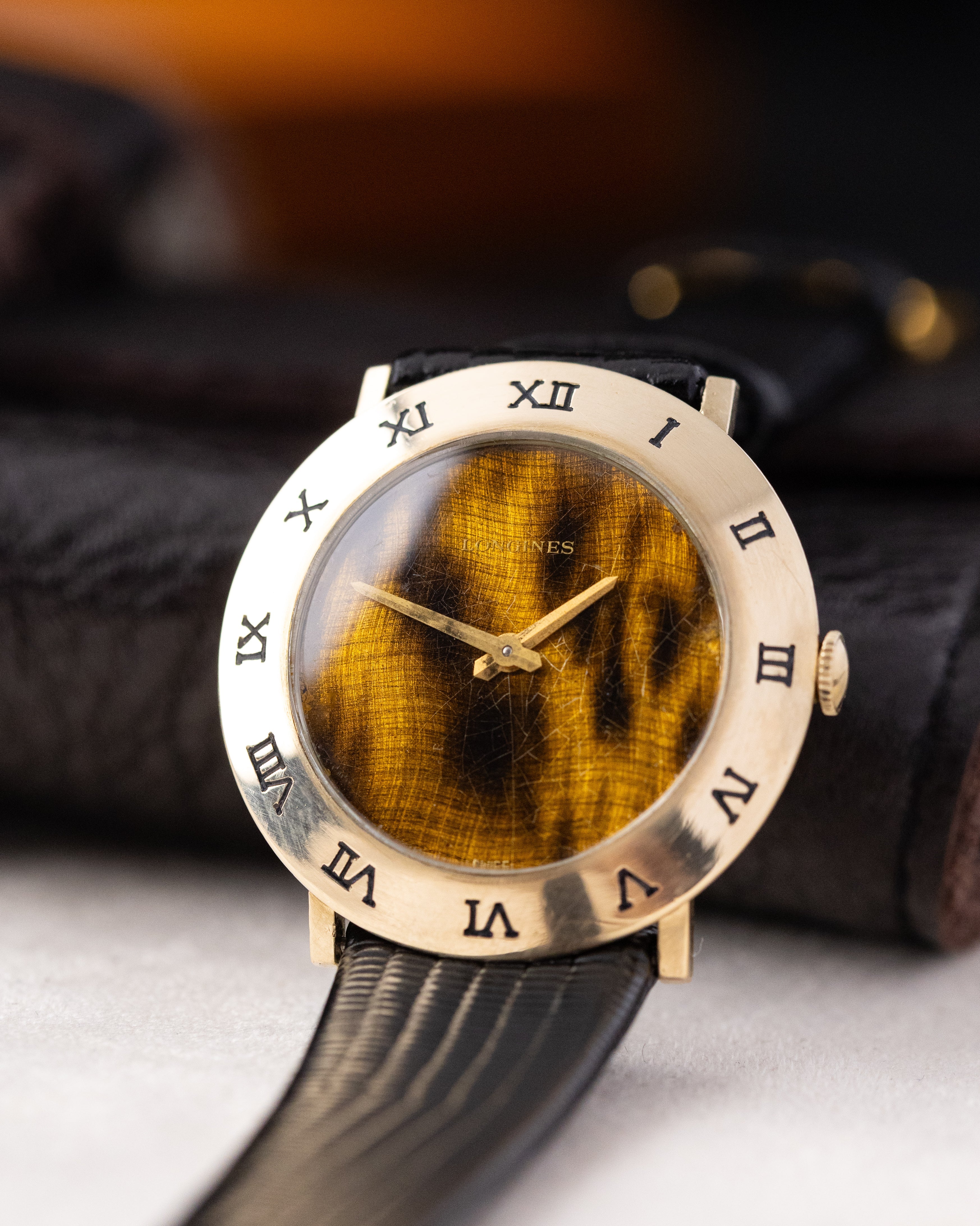 Vintage Longines Dress Watch, Cal. 528, 10K Gold - Filled Case, Tiger Eye Craquelure Dial from 1969 - DuMarko