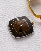 Vintage Longines Dress Watch, Cushion case, Chocolate Dial, Gold Mesh Bracelet, Cal. L847.4, Circa 1980 - DuMarko