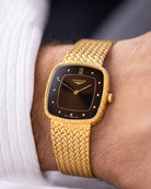 Vintage Longines Dress Watch, Cushion case, Chocolate Dial, Gold Mesh Bracelet, Cal. L847.4, Circa 1980 - DuMarko
