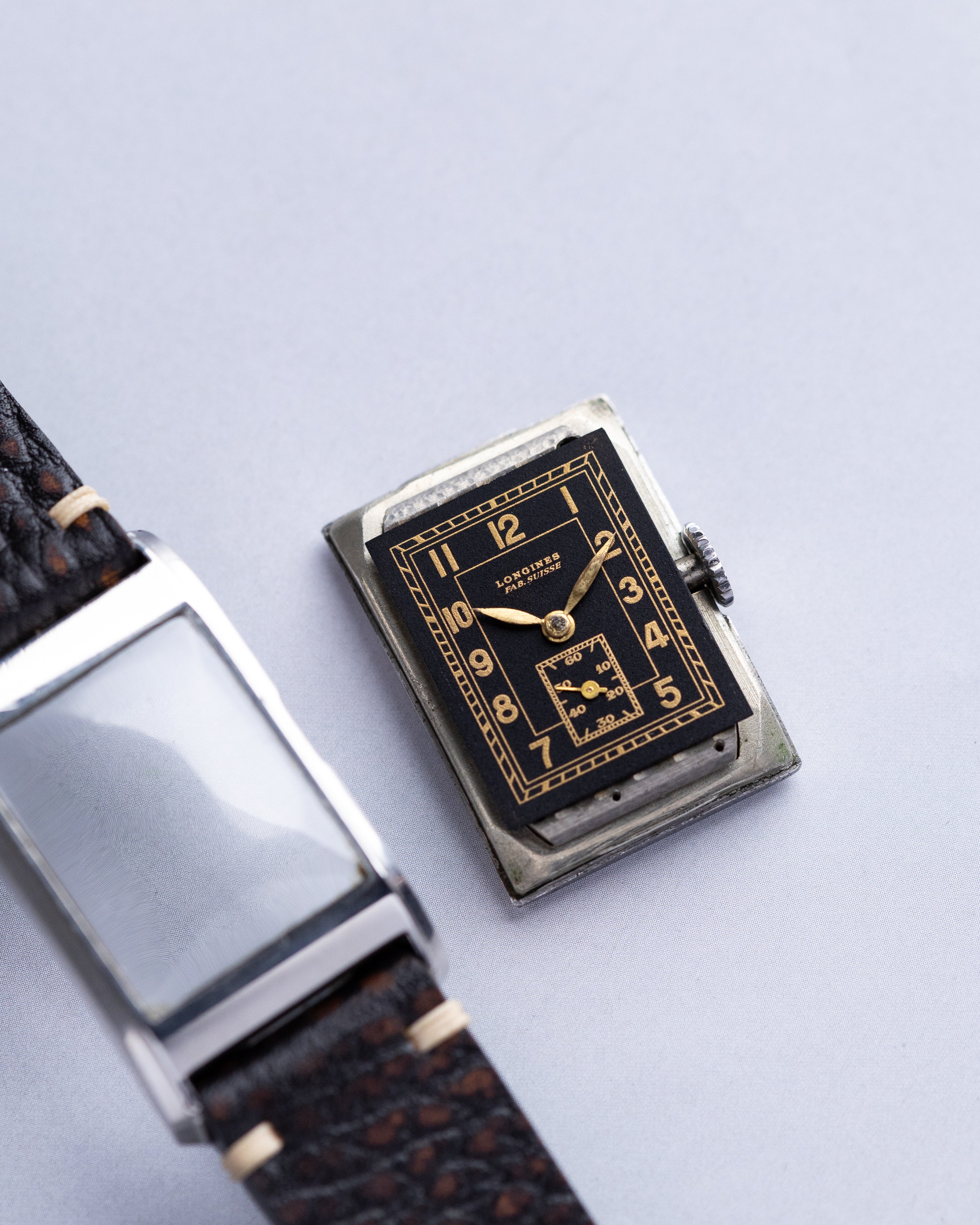 Vintage Longines, Rectangular Steel Tank, Gilded Dial from 1937