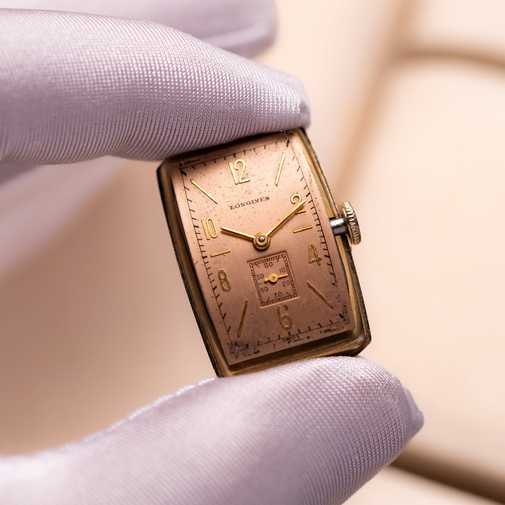 Vintage "Longines" Salmon dial, 10k Gold Filled Art Deco watch from 1938 - VintageDuMarko
