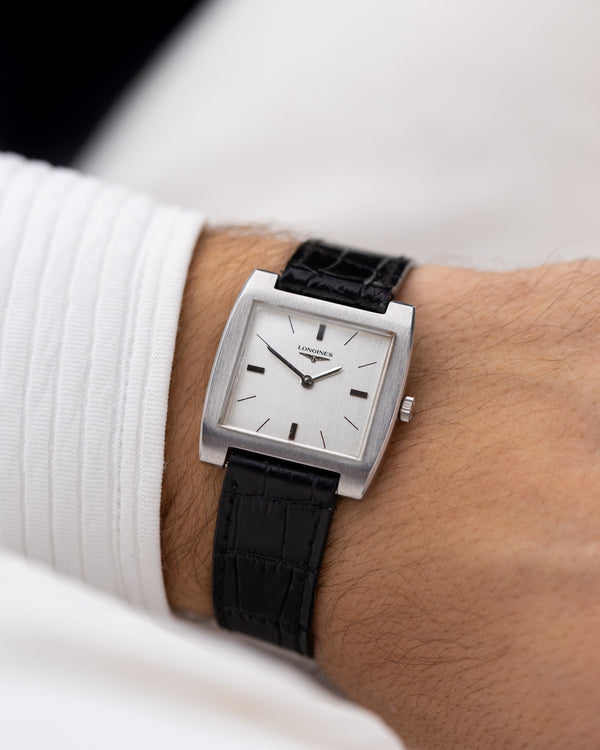 Vintage Longines Square Tank Linen Dial 1970s