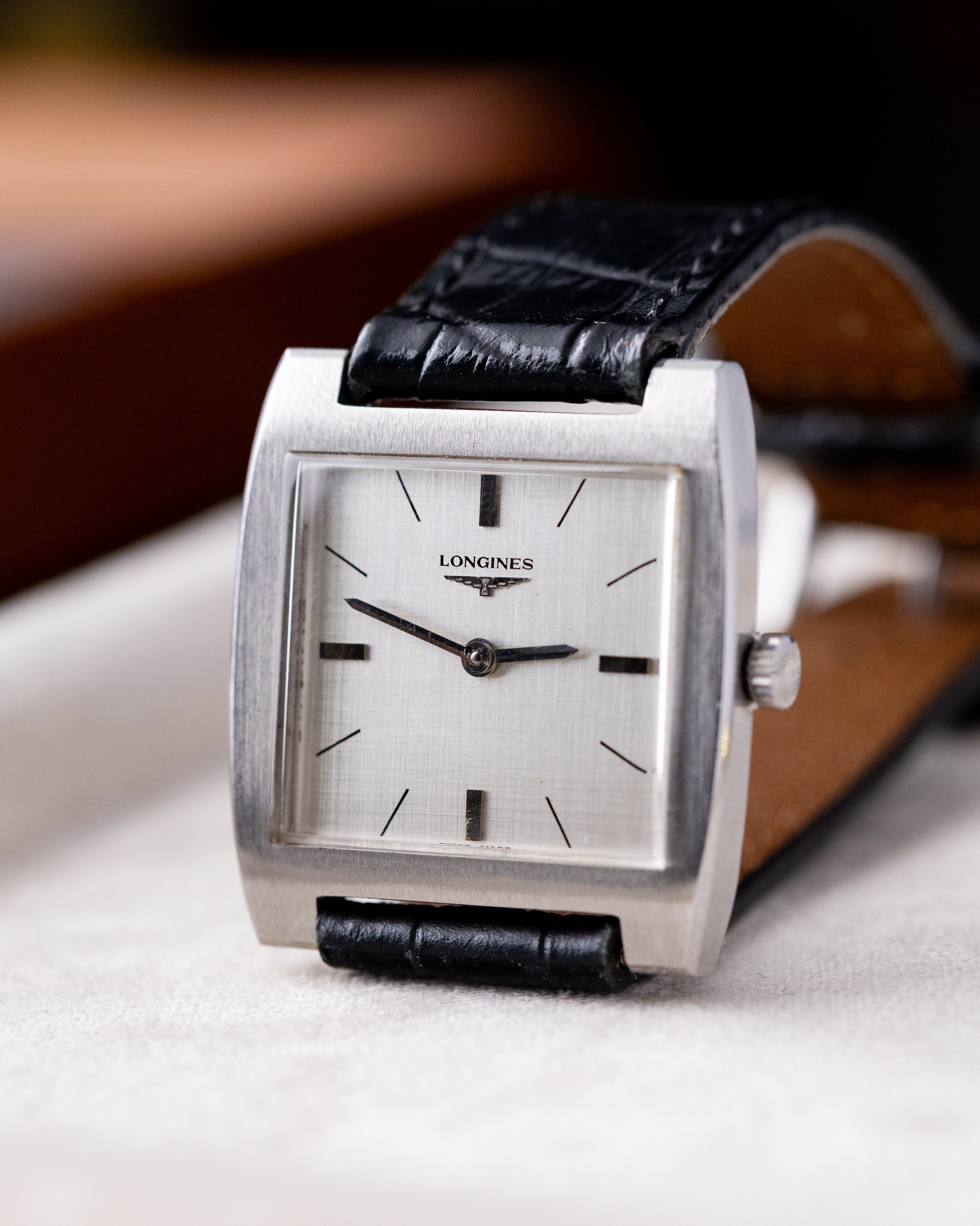 Vintage Longines Swiss Watch, Square Tank, Linen Dial from 1970’s - DuMarko