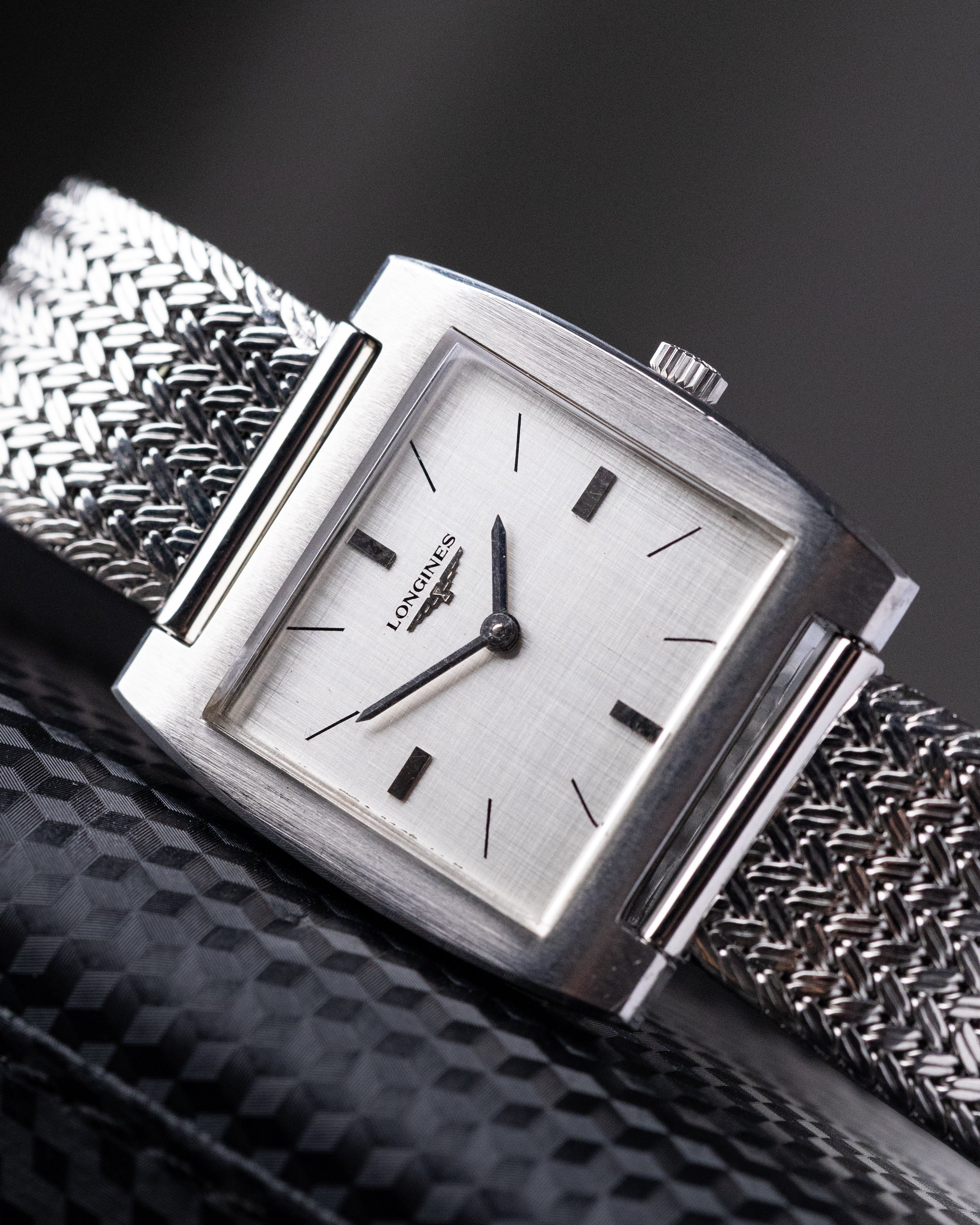 Vintage Longines Swiss Watch, Square Tank, Silver Linen Dial from 1970’s - DuMarko