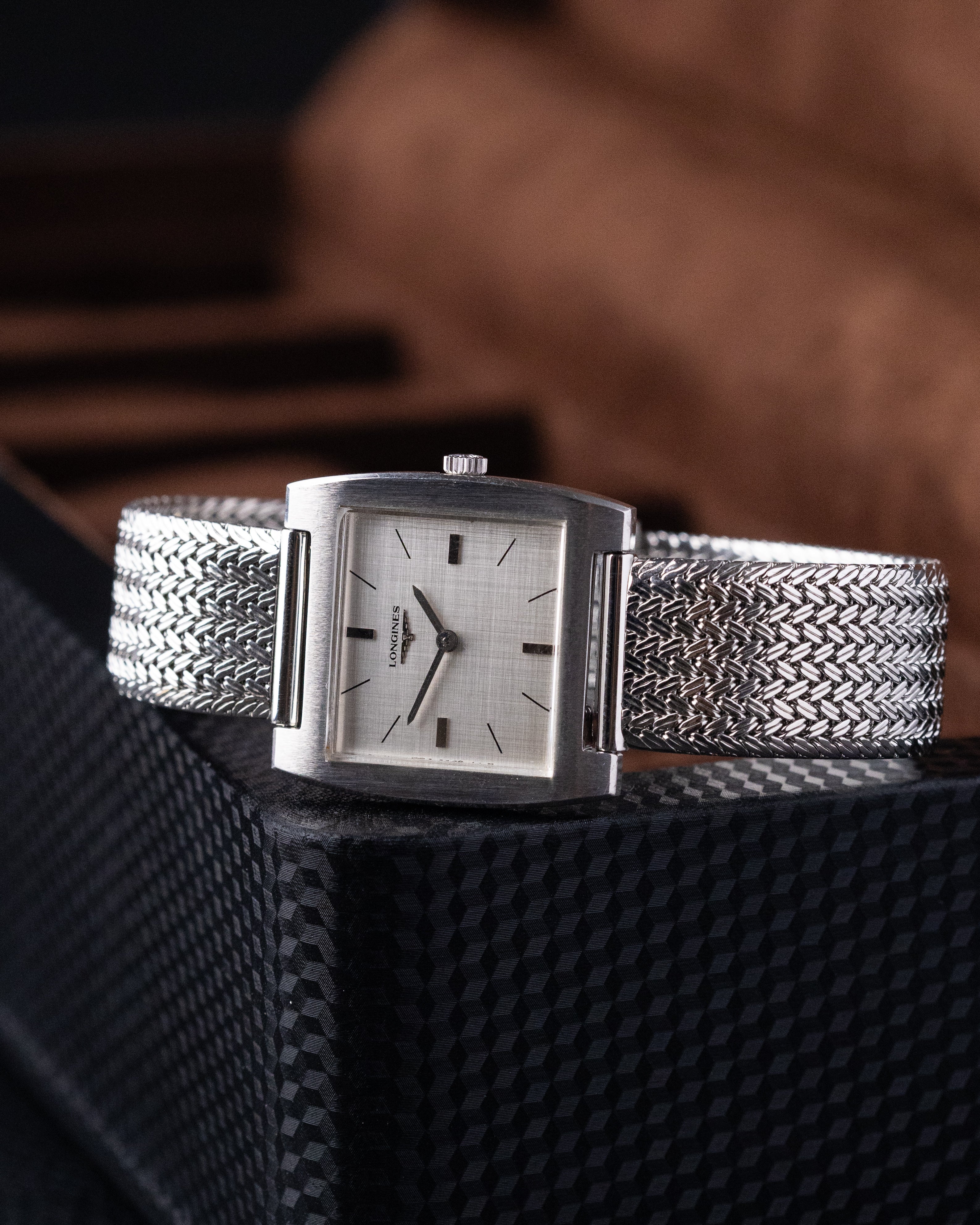 Vintage Longines Swiss Watch, Square Tank, Silver Linen Dial from 1970’s - DuMarko