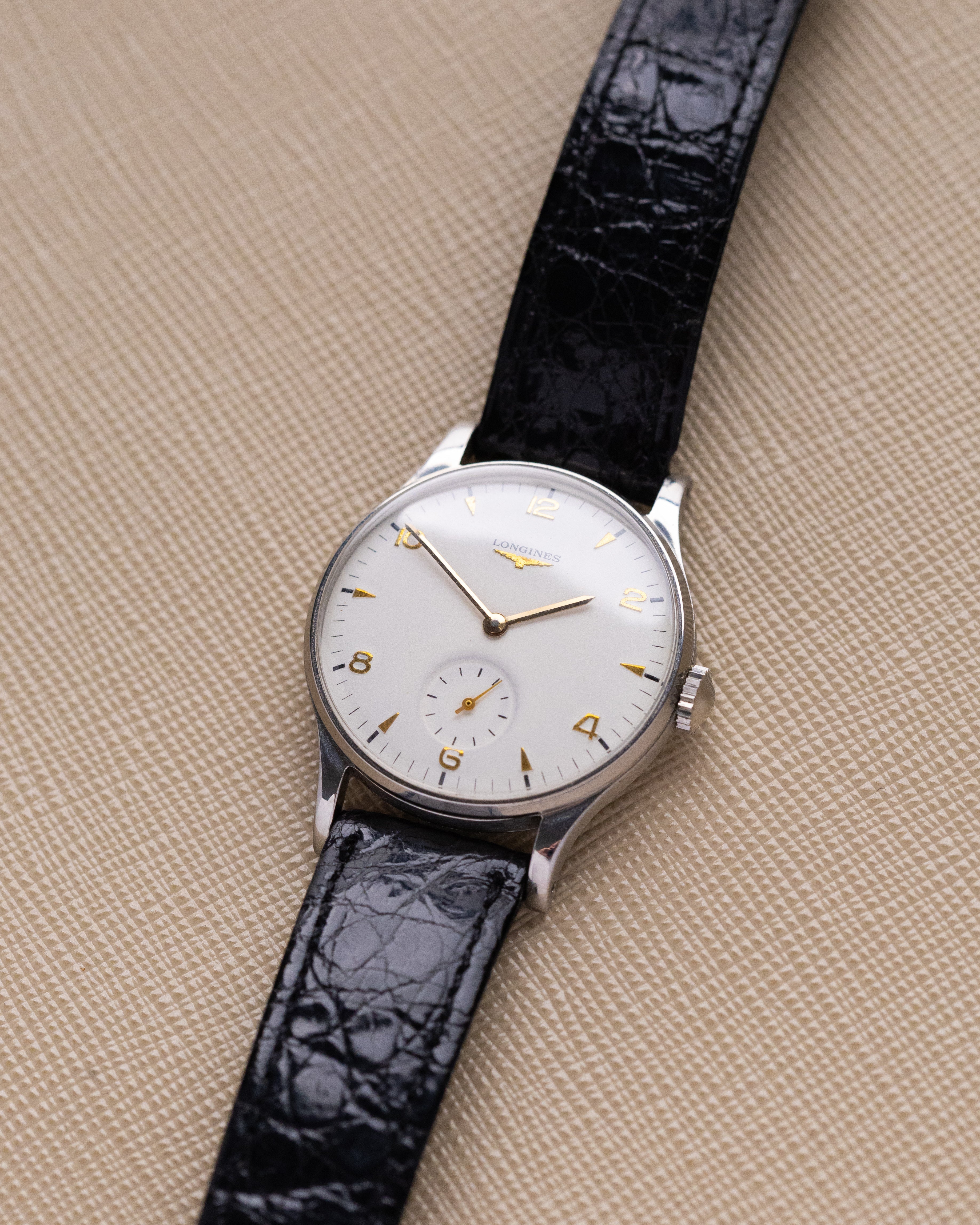 Vintage Longines Swiss Watch, Sub Second, Ref. 48589, Crisp White Dial Cal. 12.68Z Circa 1951 - DuMarko