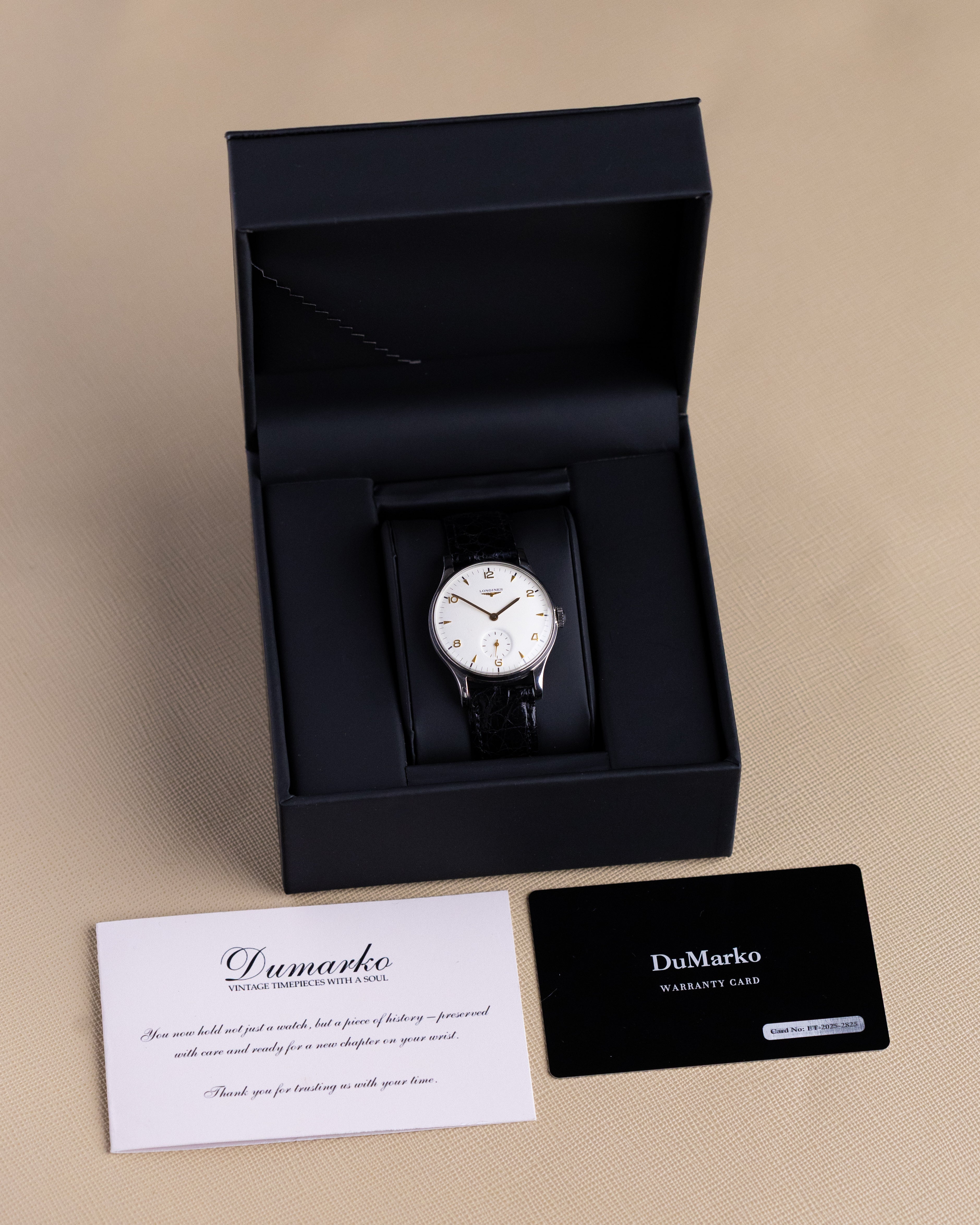 Vintage Longines Swiss Watch, Sub Second, Ref. 48589, Crisp White Dial Cal. 12.68Z Circa 1951 - DuMarko