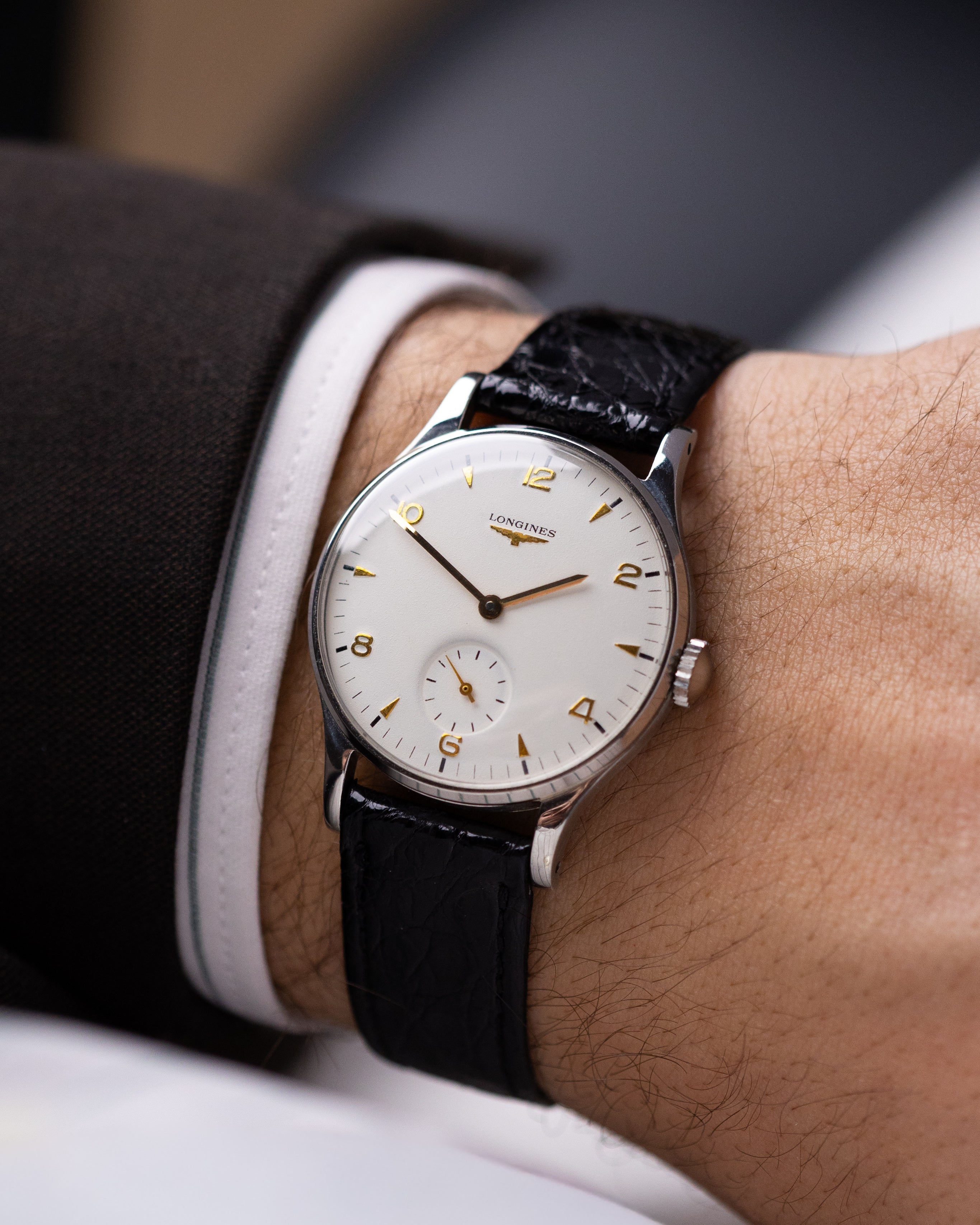 Vintage Longines Swiss Watch, Sub Second, Ref. 48589, Crisp White Dial Cal. 12.68Z Circa 1951 - DuMarko