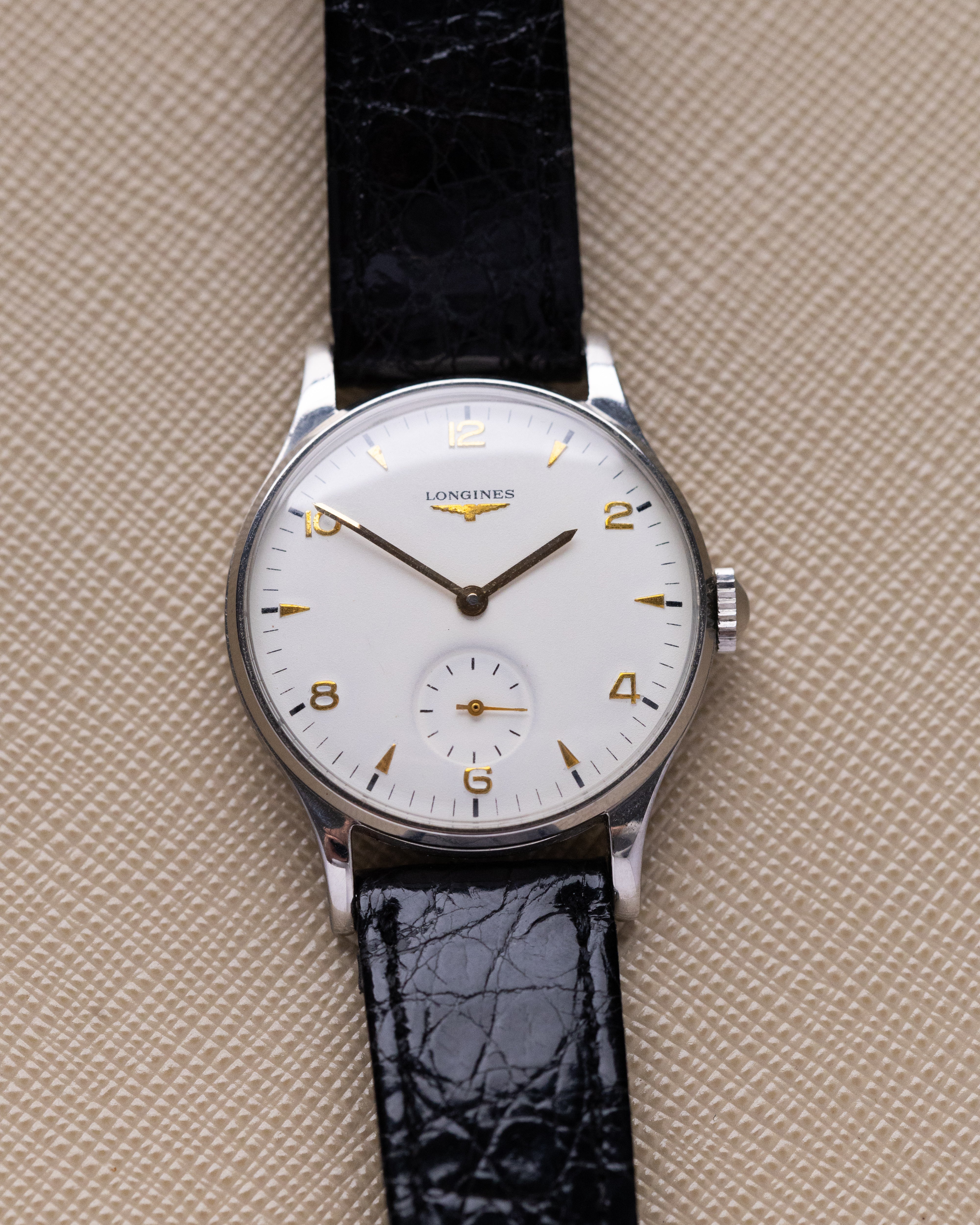 Vintage Longines Swiss Watch, Sub Second, Ref. 48589, Crisp White Dial Cal. 12.68Z Circa 1951 - DuMarko