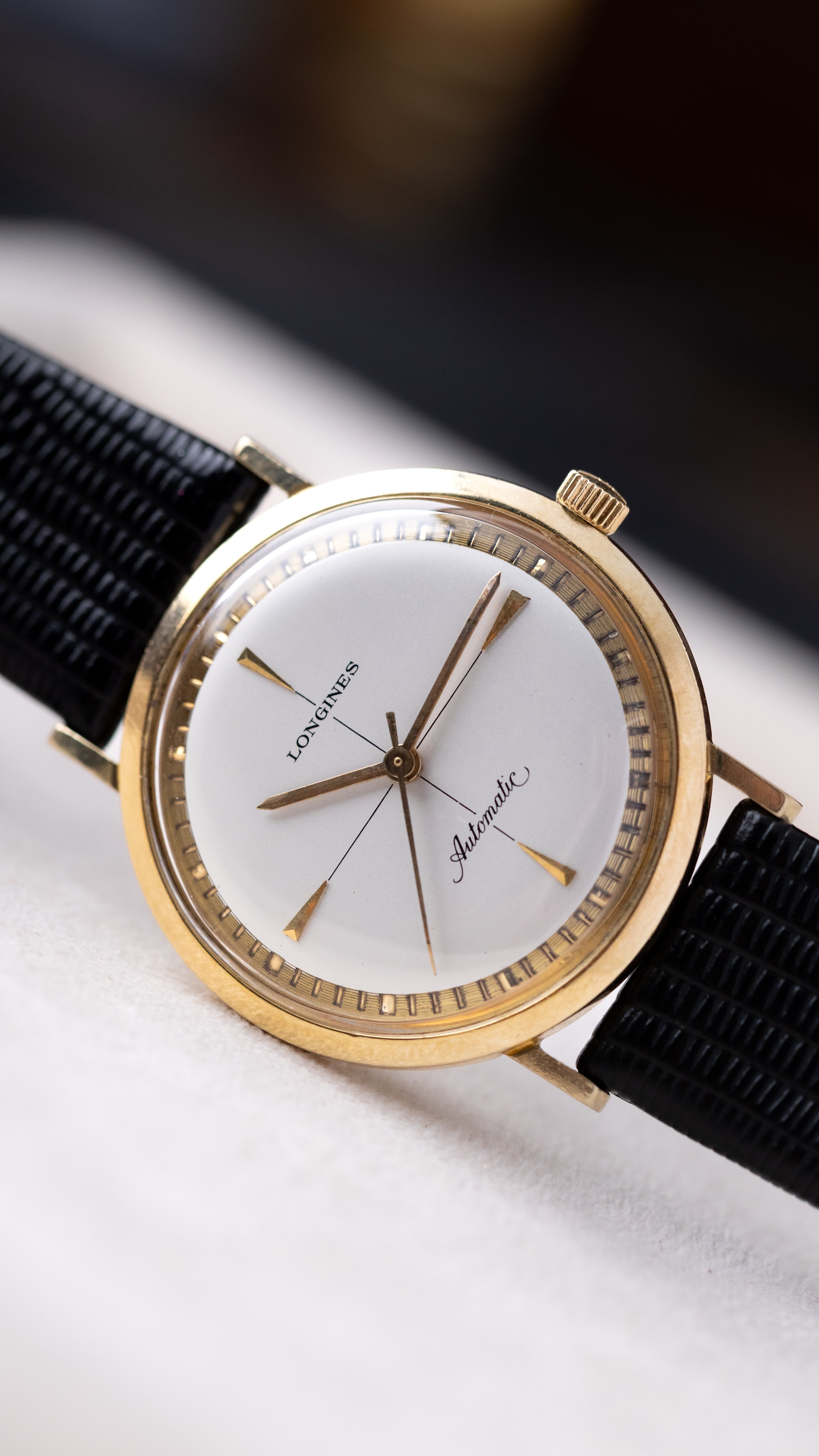 Vintage Longines Watch, Gold-filled monocoque case, Crosshair Dial