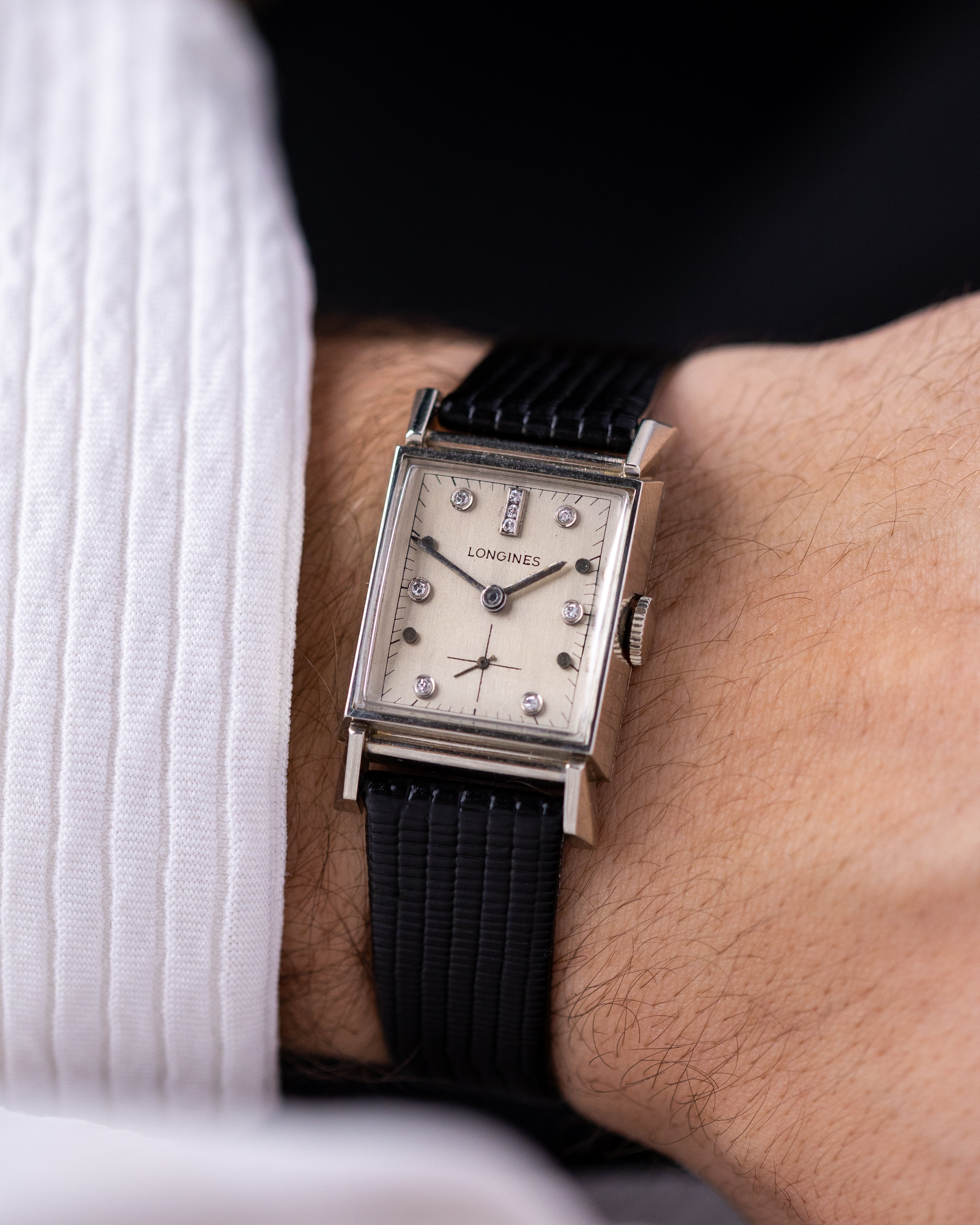 Vintage Longines Wittnauer Art Deco Tank, 14K White Solid Gold. Case, Diamond Markers from 1947, For US Market - DuMarko