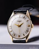 Vintage Longines x Wittnauer, 14K Solid Gold Dress Watch with Guilloché Dial from 1954 - DuMarko