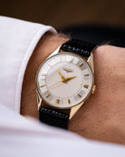 Vintage Longines x Wittnauer, 14K Solid Gold Dress Watch with Guilloché Dial from 1954 - DuMarko