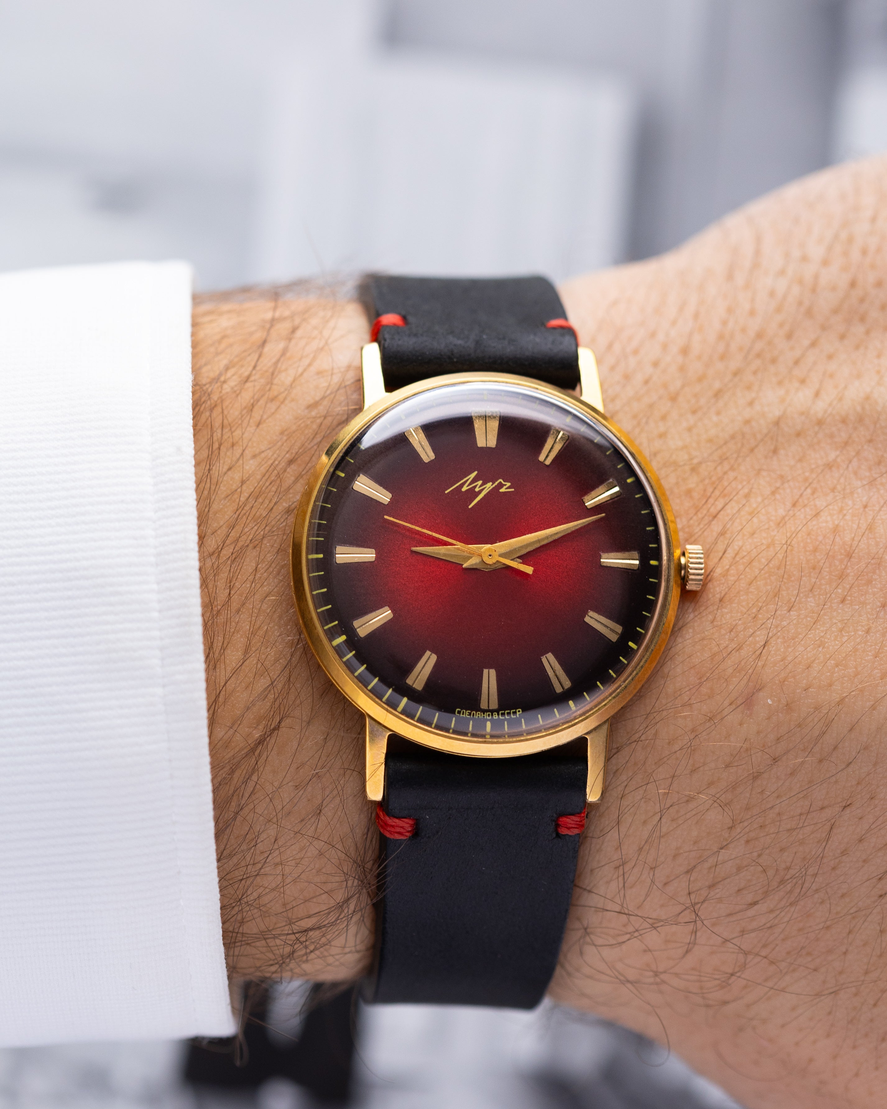 Vintage Luch watch, Unique Red&Black dial, Extra slim, Soviet Watch - DuMarko