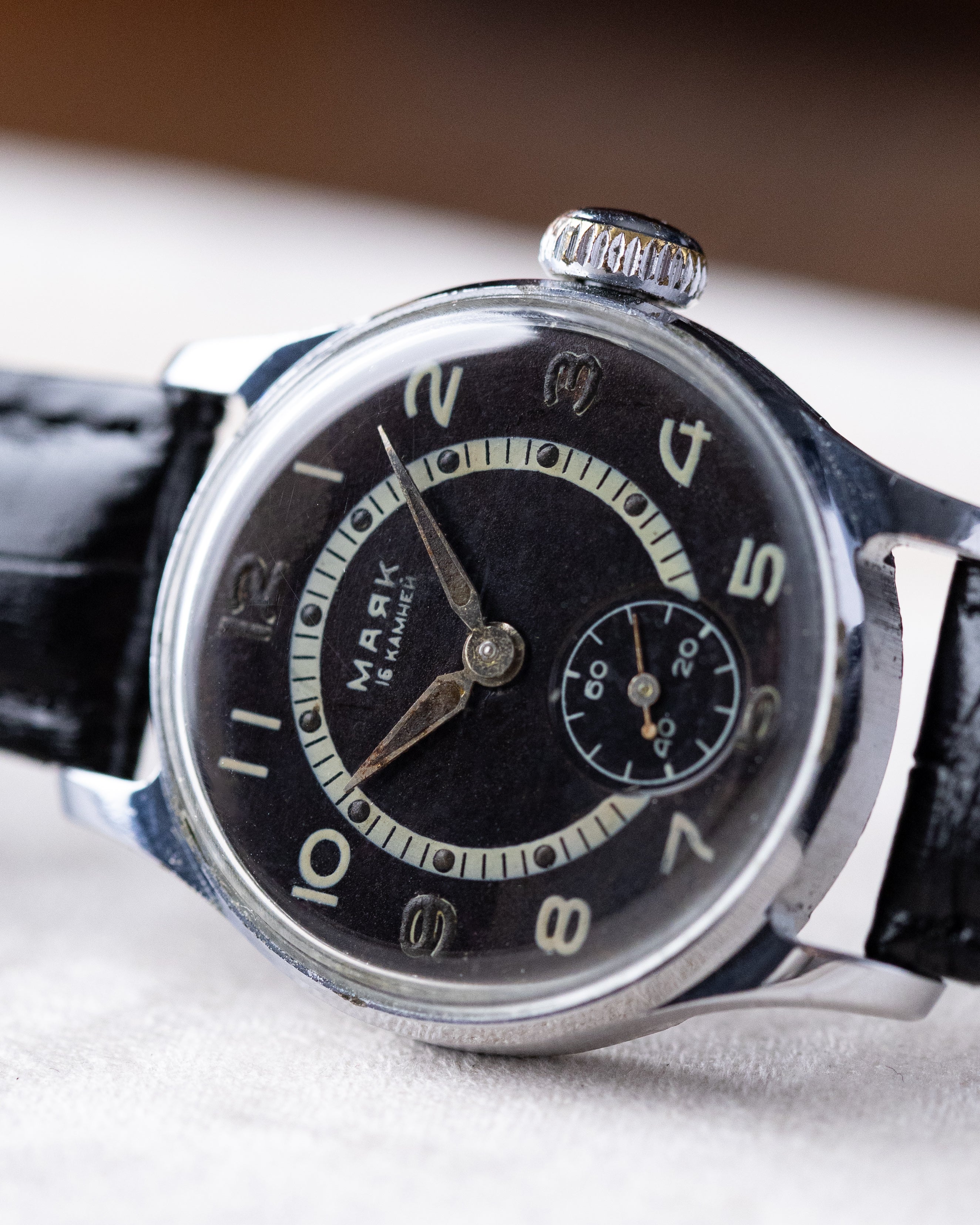 Vintage Majak Soviet Watch, Mechanical Watch, Black Sector Dial - DuMarko