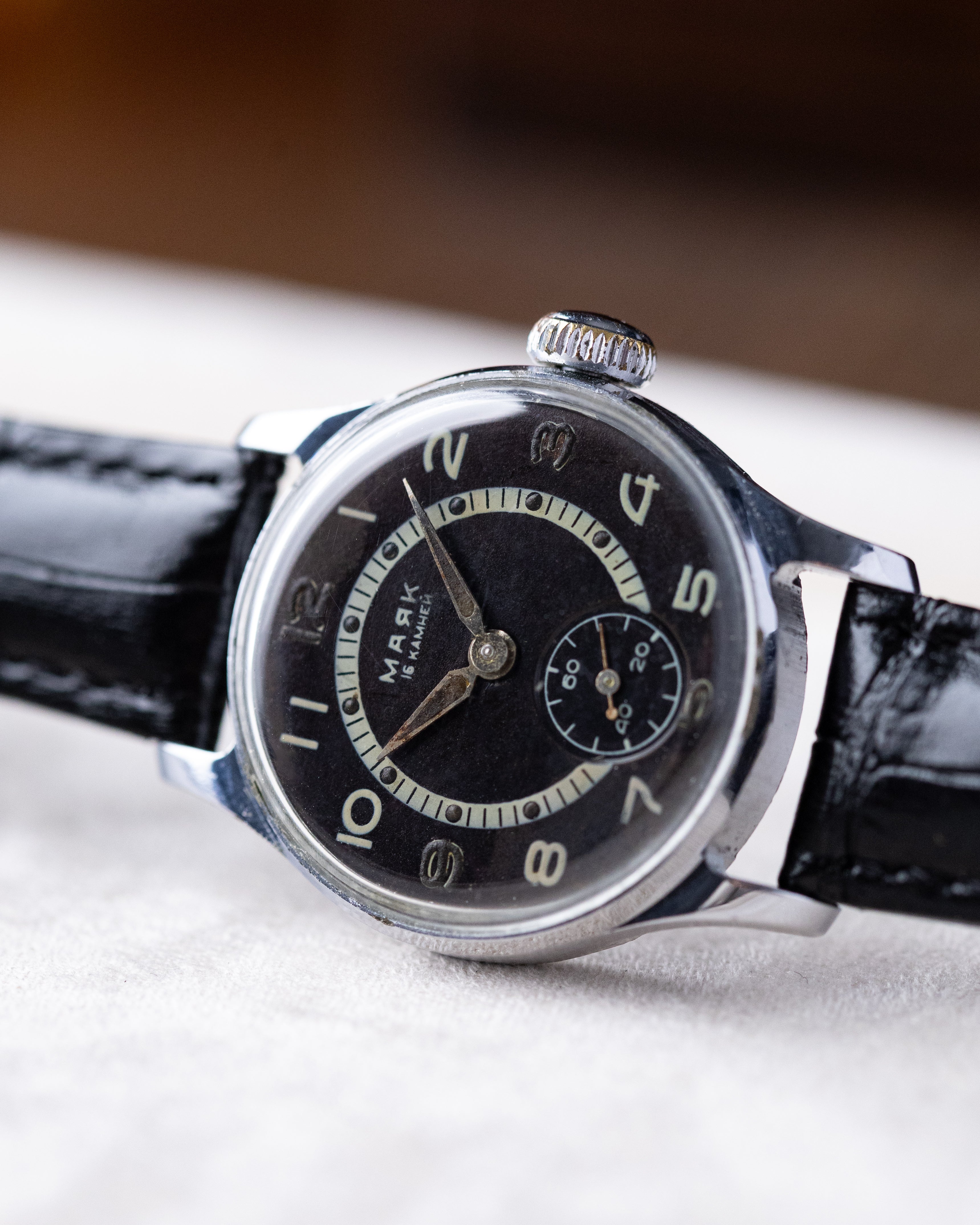 Vintage Majak Soviet Watch, Mechanical Watch, Black Sector Dial - DuMarko