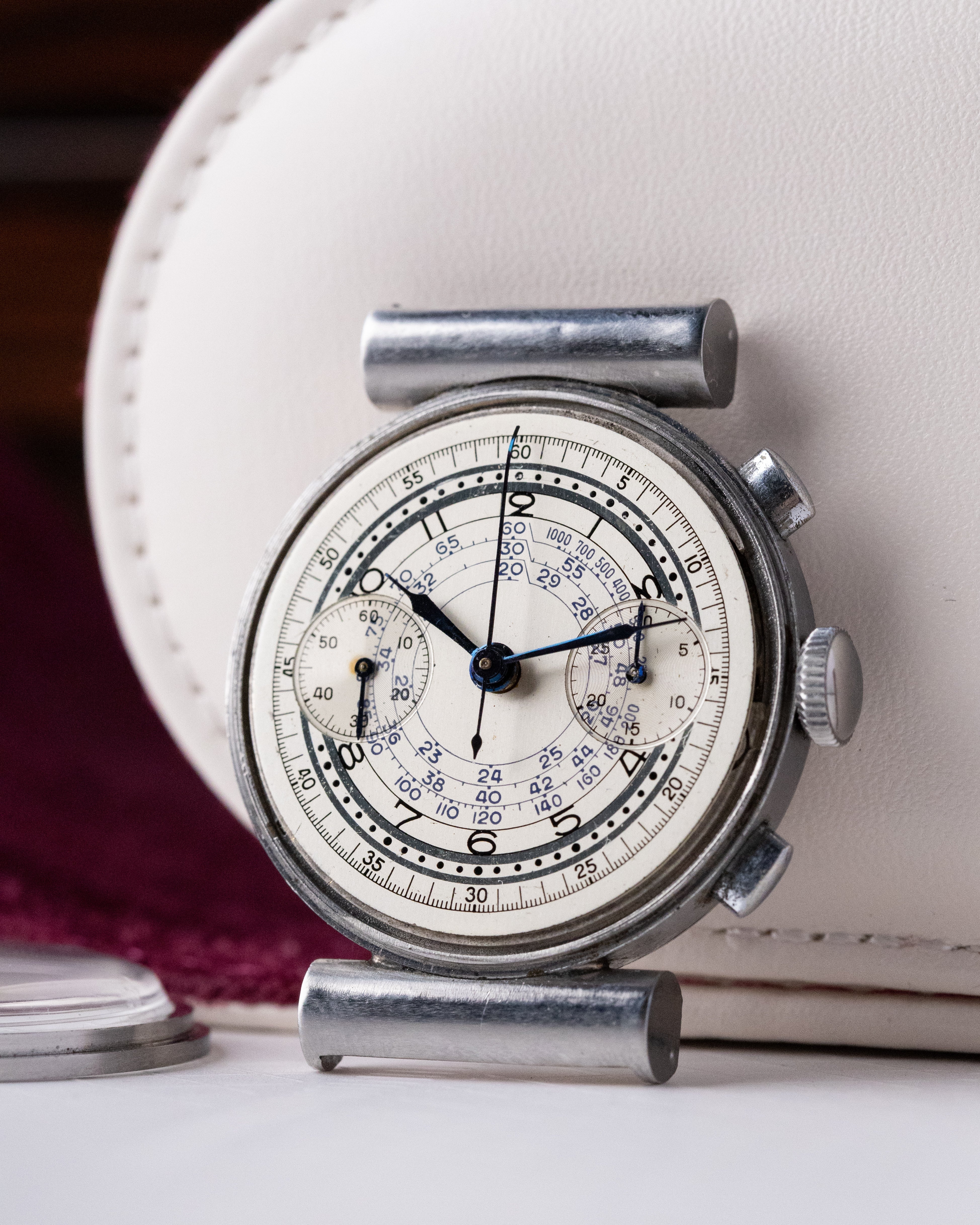 Vintage Minerva Rare Chronograph Bi-Compax, Stepped case, Shrouded