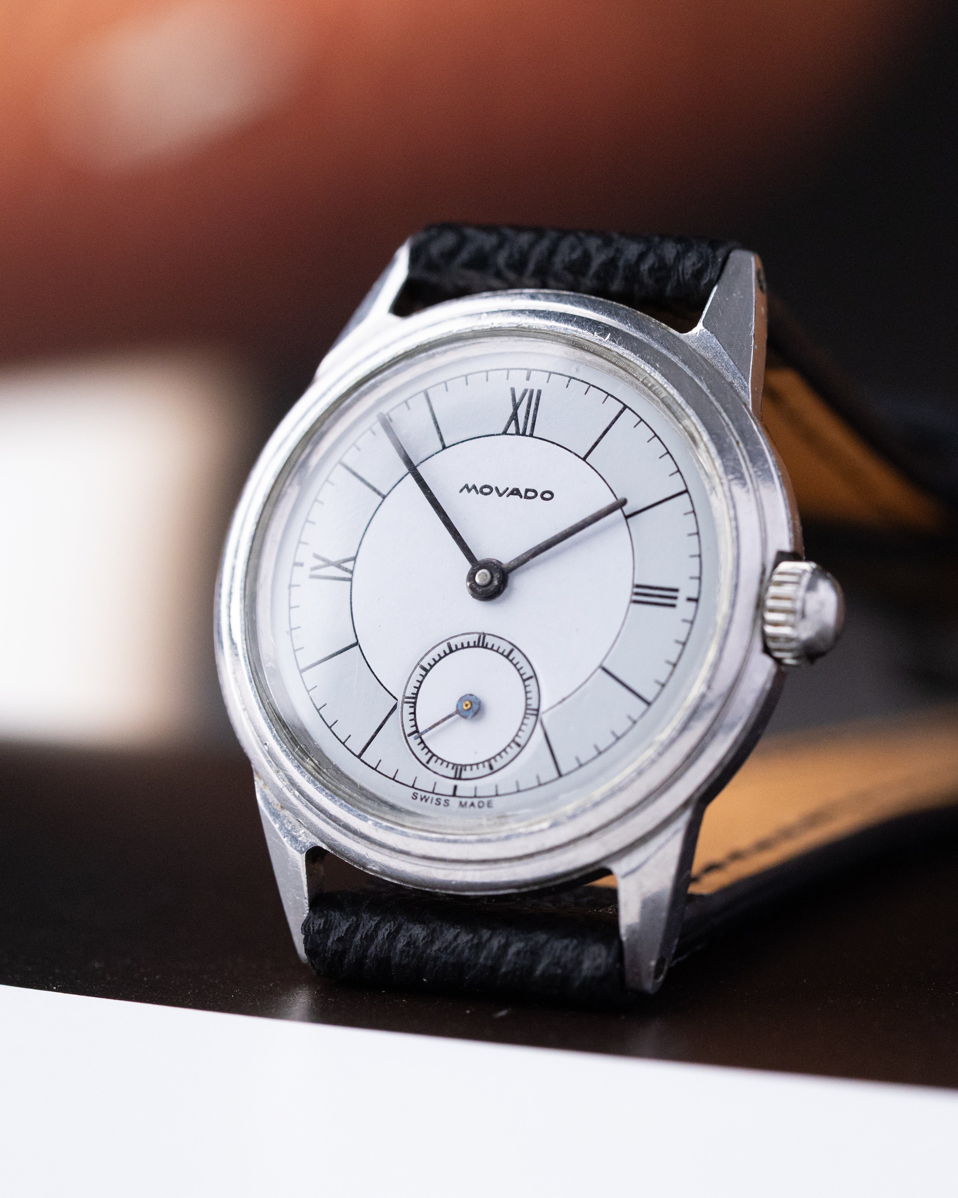 Vintage Movado Borgel Case, Swiss Watch, Two-tone dial from 1940's