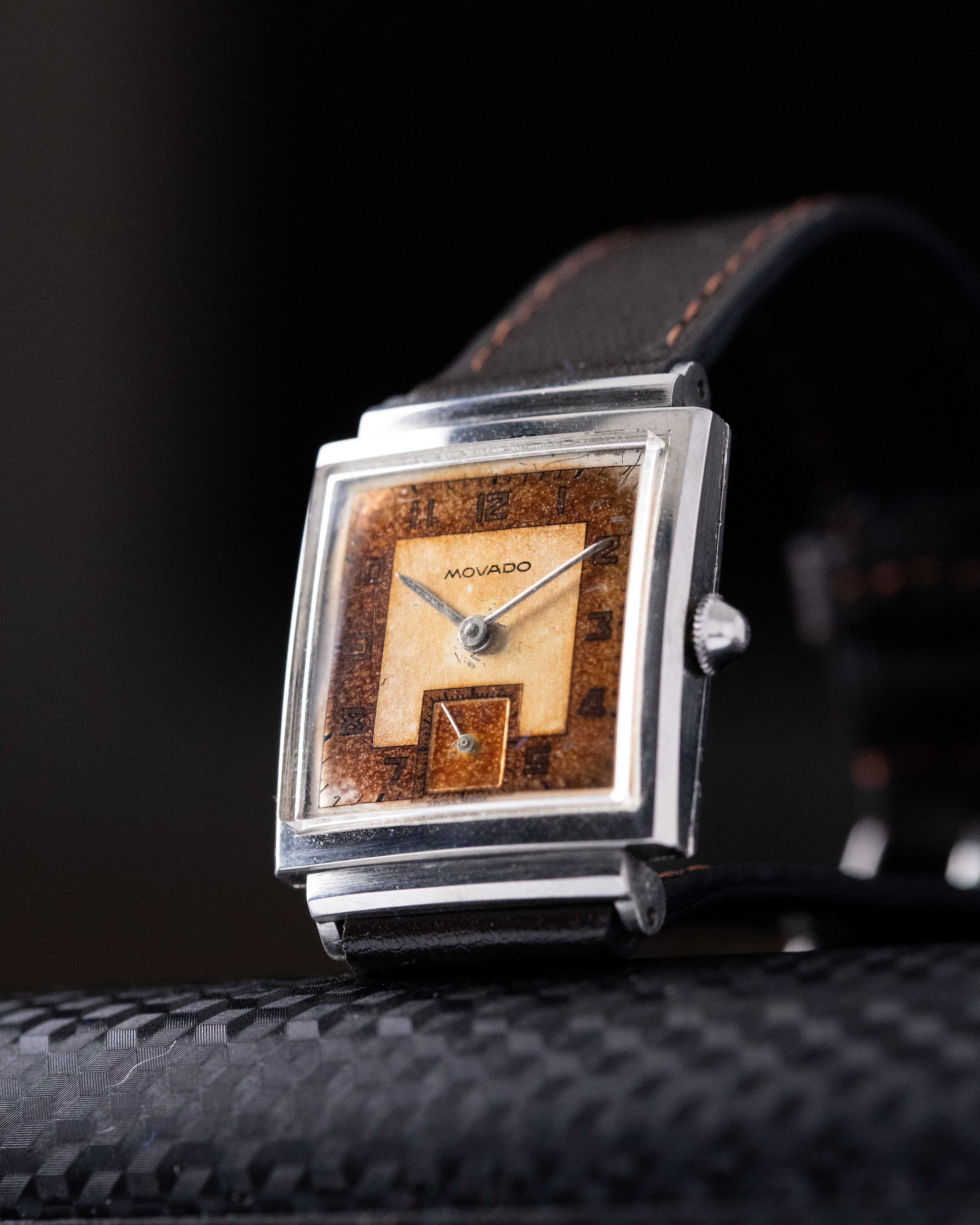 Vintage Movado Swiss Watch, Art Deco Square Tank, Two - tone Salmon Dial from 1940's, Beautiful patina - DuMarko