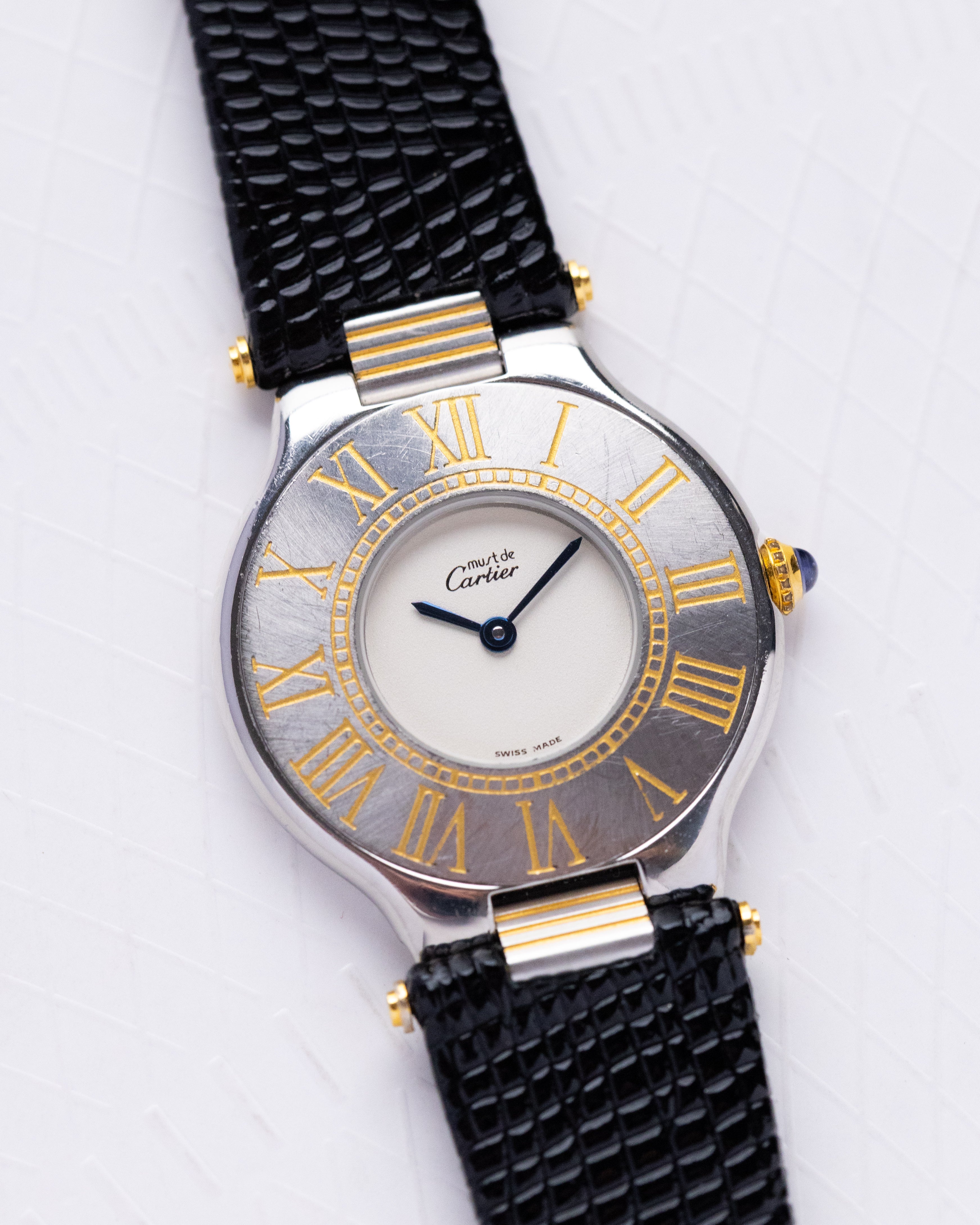 Vintage Must de Cartier 21 Swiss Watch, Two - Tone Dial with Roman Numerals from 1980's - DuMarko