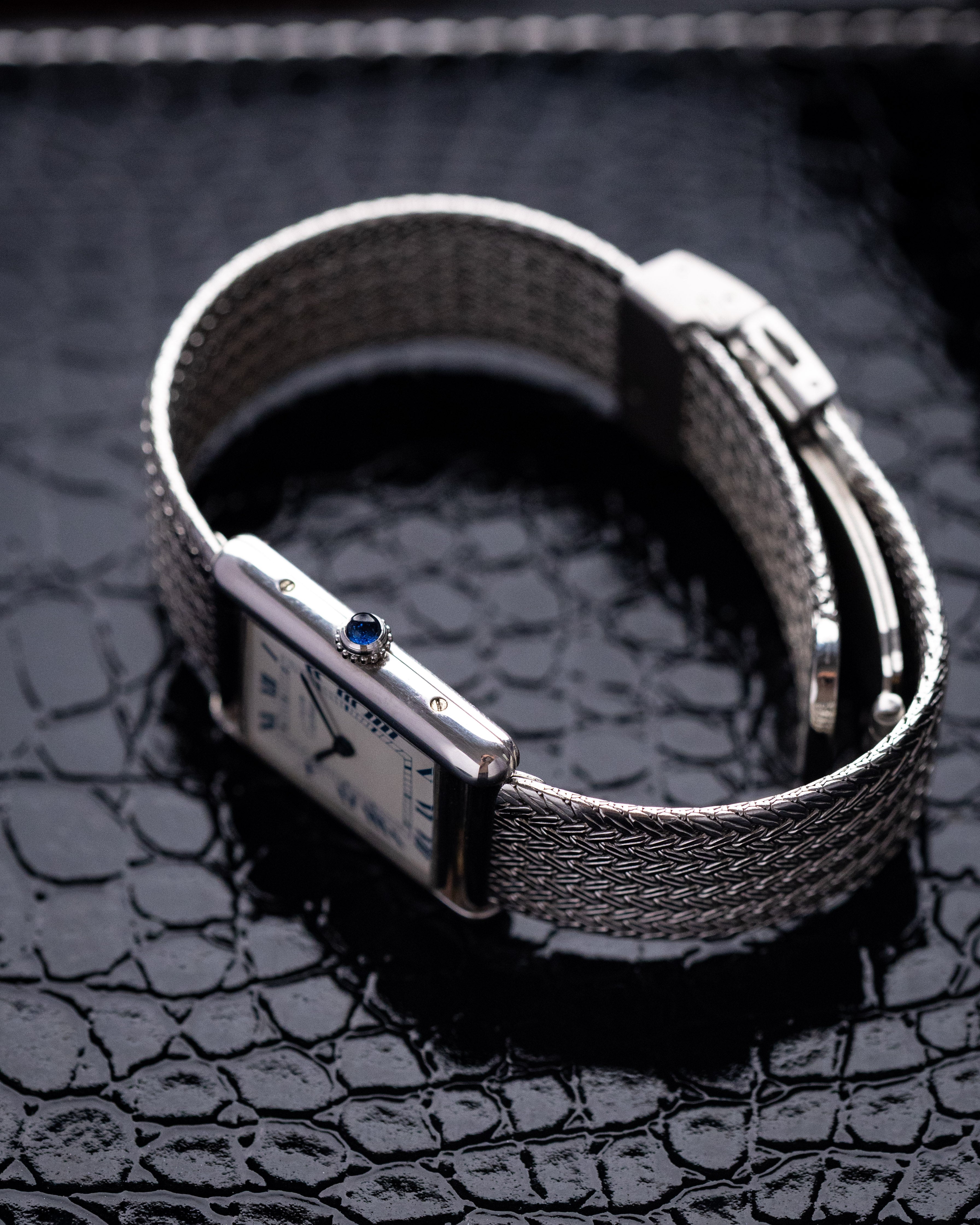 Vintage Must de Cartier Tank, Ref. 690006, Silver & Rhodium Case, Blue Roman Numerals, Quartz from 1990's - DuMarko