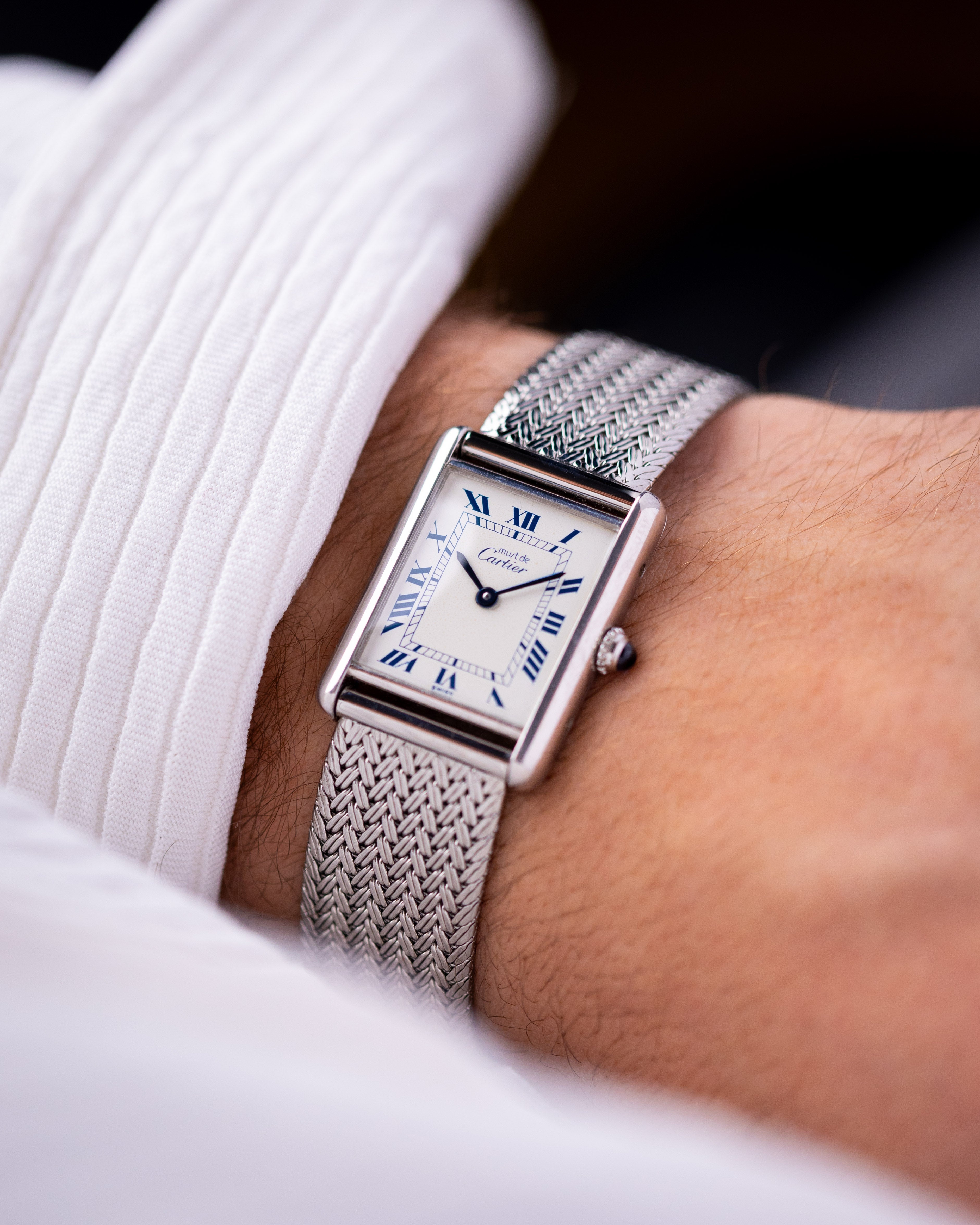 Vintage Must de Cartier Tank, Ref. 690006, Silver & Rhodium Case, Blue Roman Numerals, Quartz from 1990's - DuMarko