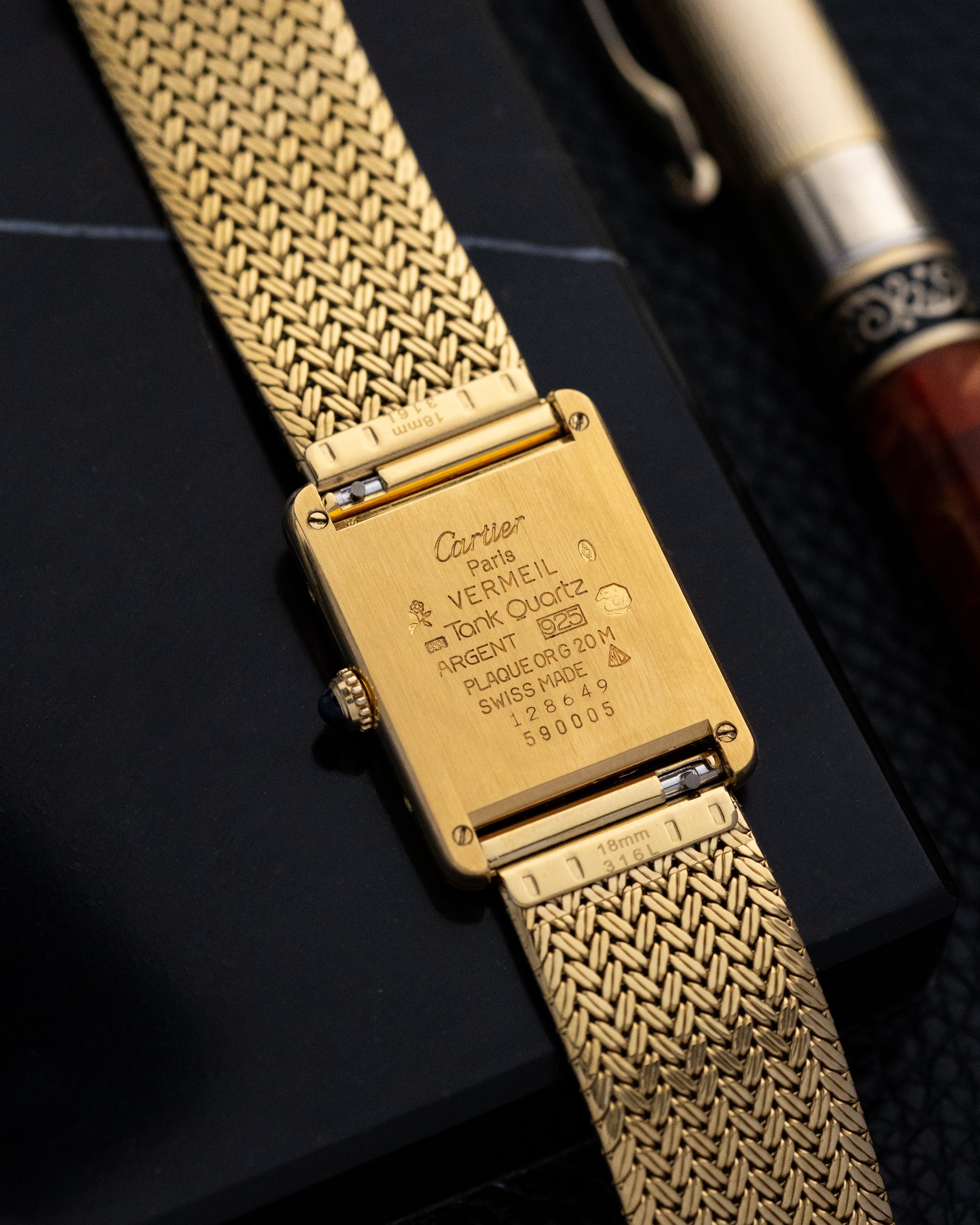 Vintage Must de Cartier Tank Vermeil, Trinity Dial, Ref. 590005, Swiss Quartz Watch - DuMarko