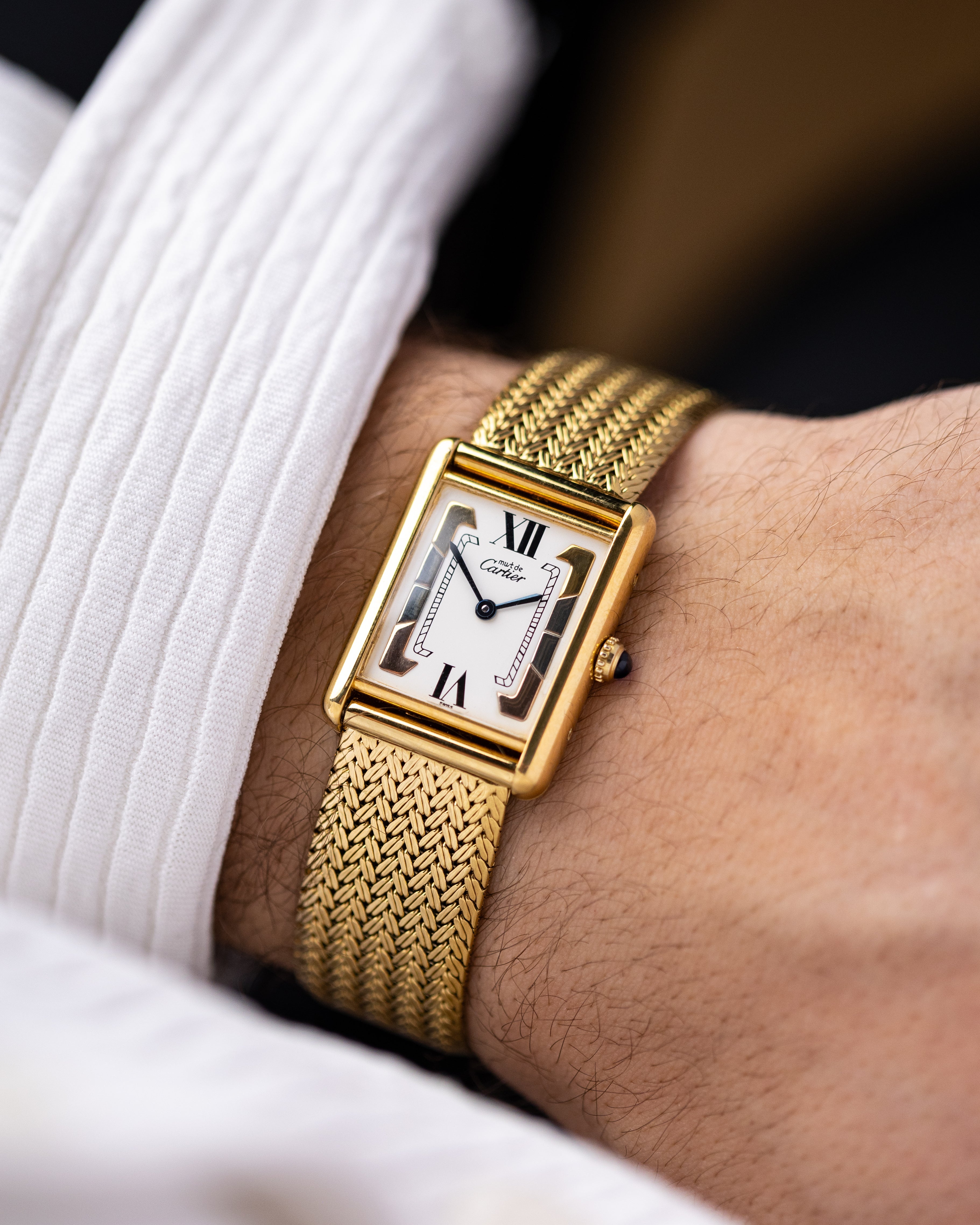 Vintage Must de Cartier Tank Vermeil, Trinity Dial, Ref. 590005, Swiss Quartz Watch - DuMarko