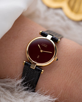 Vintage Must de Cartier Vendôme Burgundy Dial Vermeil Case Ladies Watch