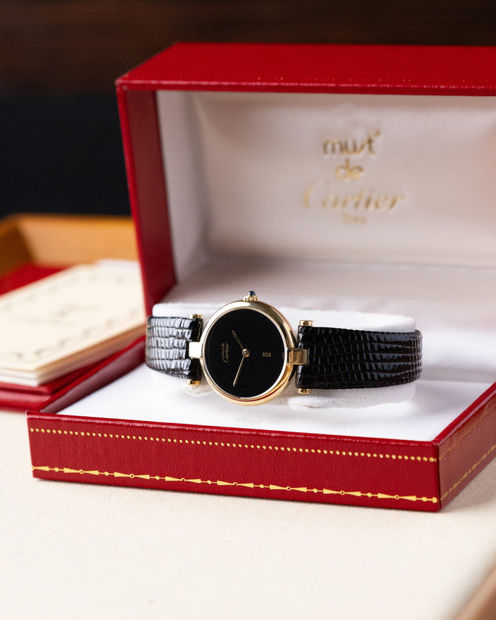Vintage Must de Cartier Vendome Onyx Black Dial Full Set