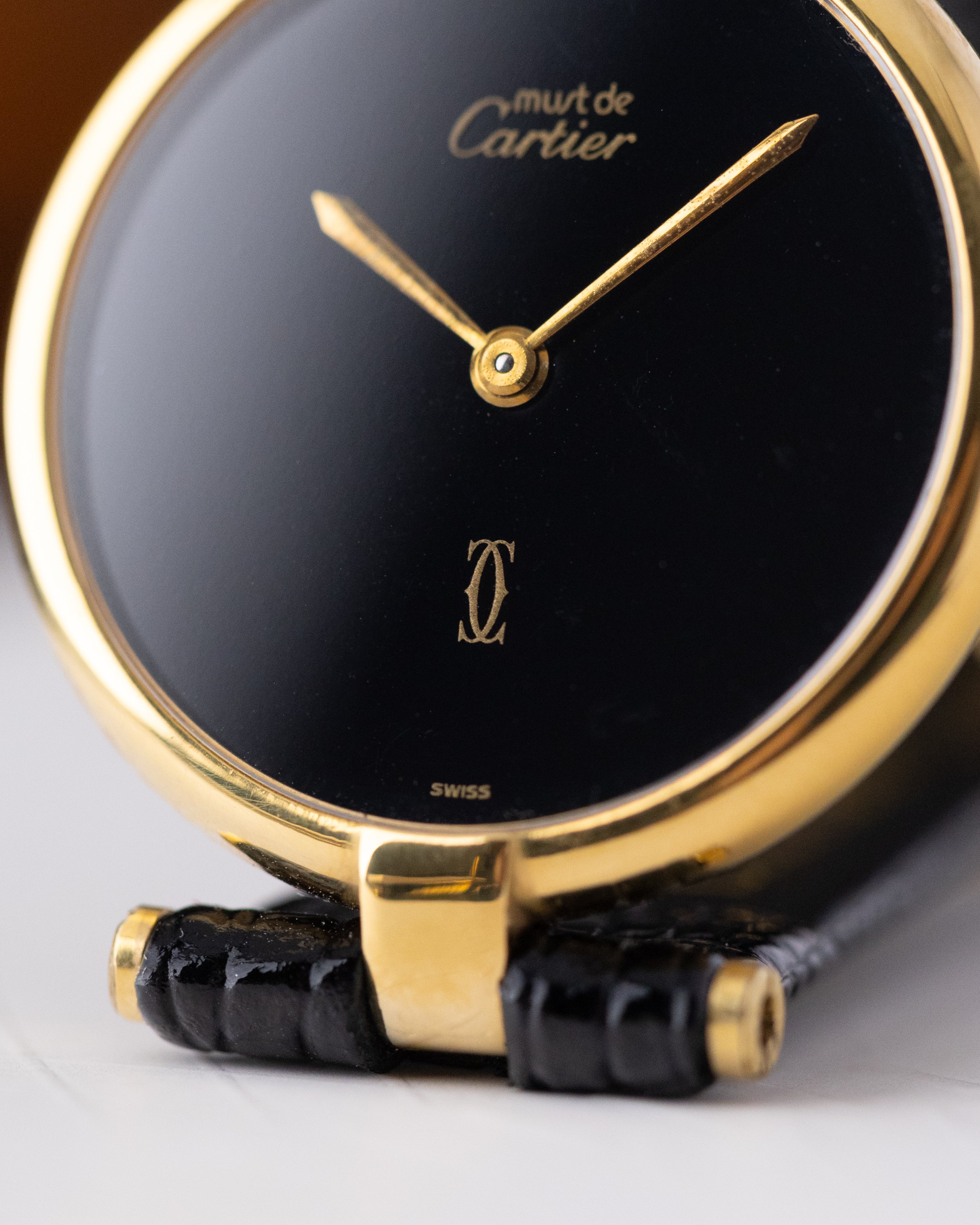 Vintage Must de Cartier Vendome Quartz, “Onyx” Style Black Dial